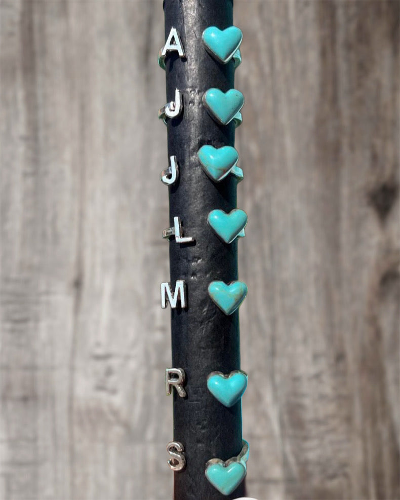 Sterling Initial Heart Turquoise Ring *fits 6-8