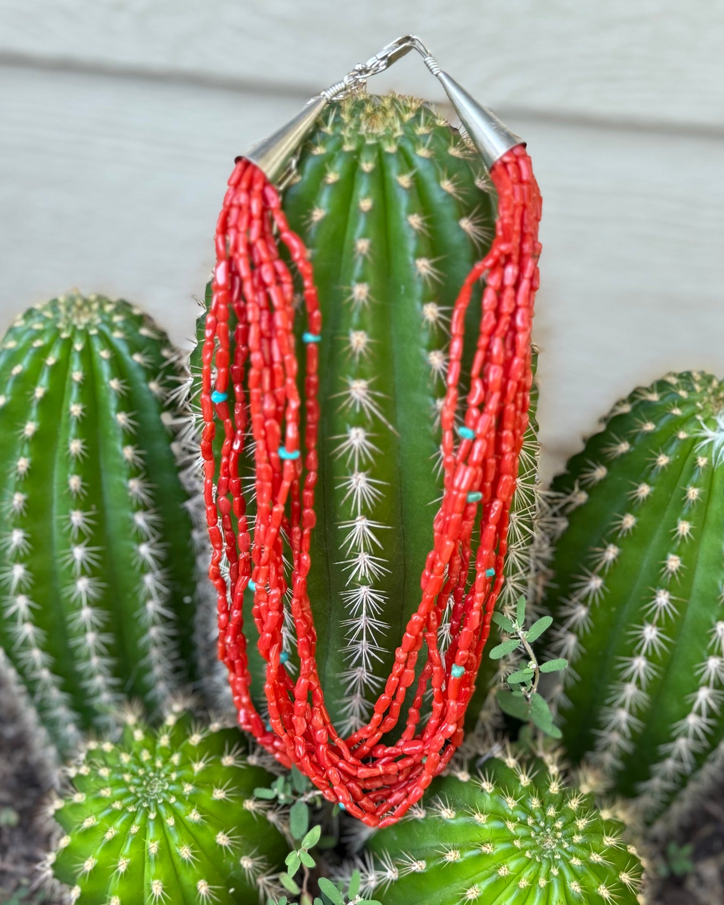 Vintage Coral Strand & Turquoise Necklace *Native