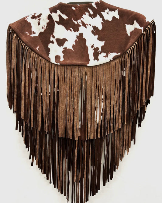 Brown Cowhide Fringe Collar Shoulder Shrug
