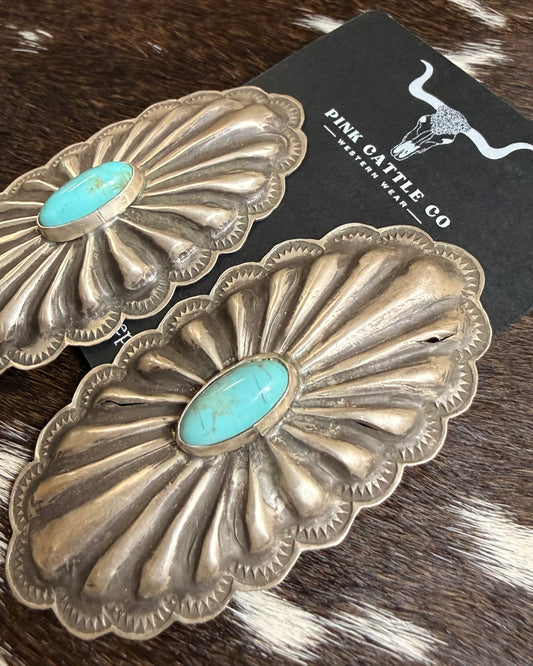 2.5” Rita Lee Concho Earrings *Green Turquoise