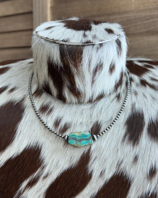 3mm Turquoise Slab Sterling Pearl Choker - 16”