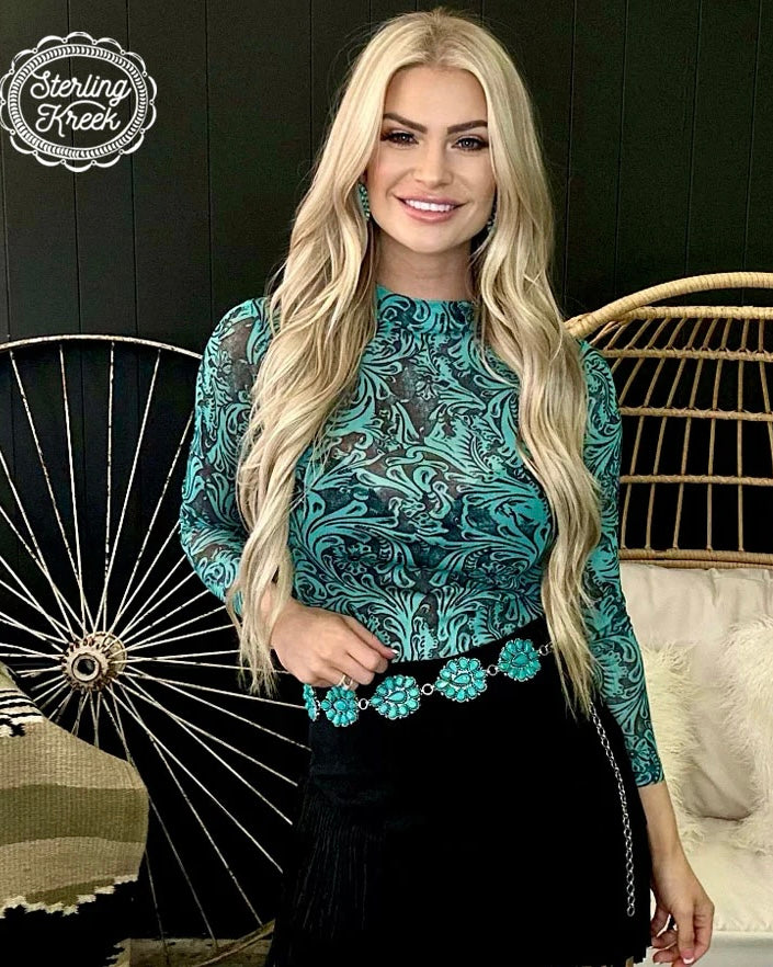 Tooled in Turquoise Mesh Top