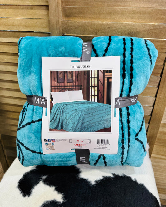 Boot Stitch Longhorn Blanket *Turquoise