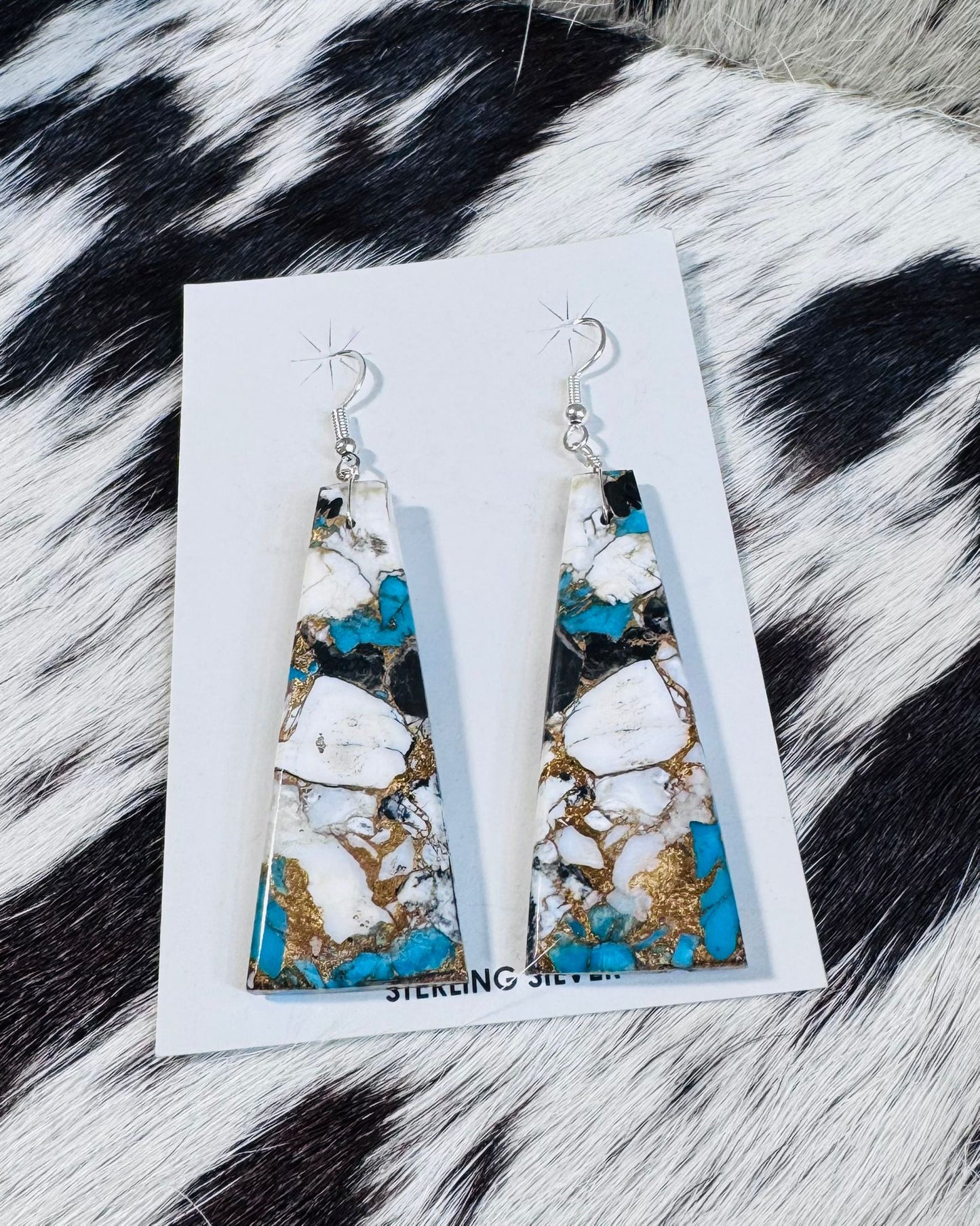 White Buffalo & Turquoise Slab Earrings