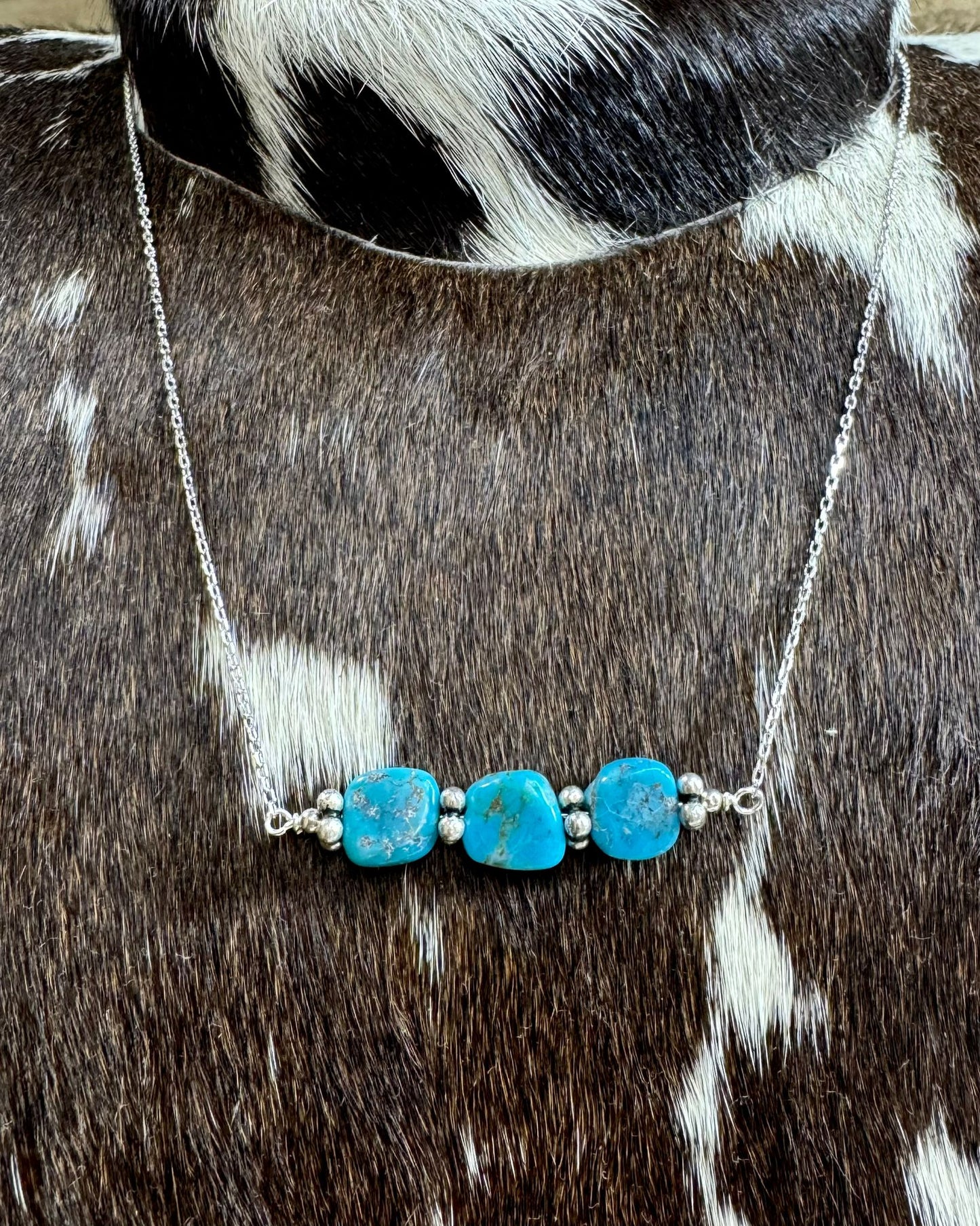 16” Sterling Turquoise 3 Stone Necklace
