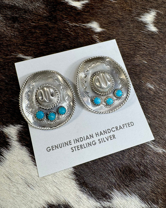 Sterling Turquoise Hat Stud Earrings