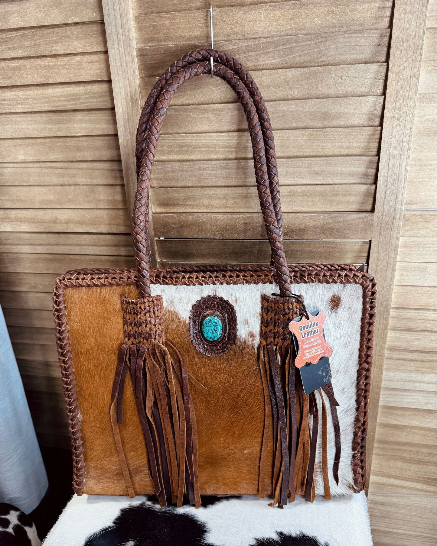Cowhide Fringe Stone Tote