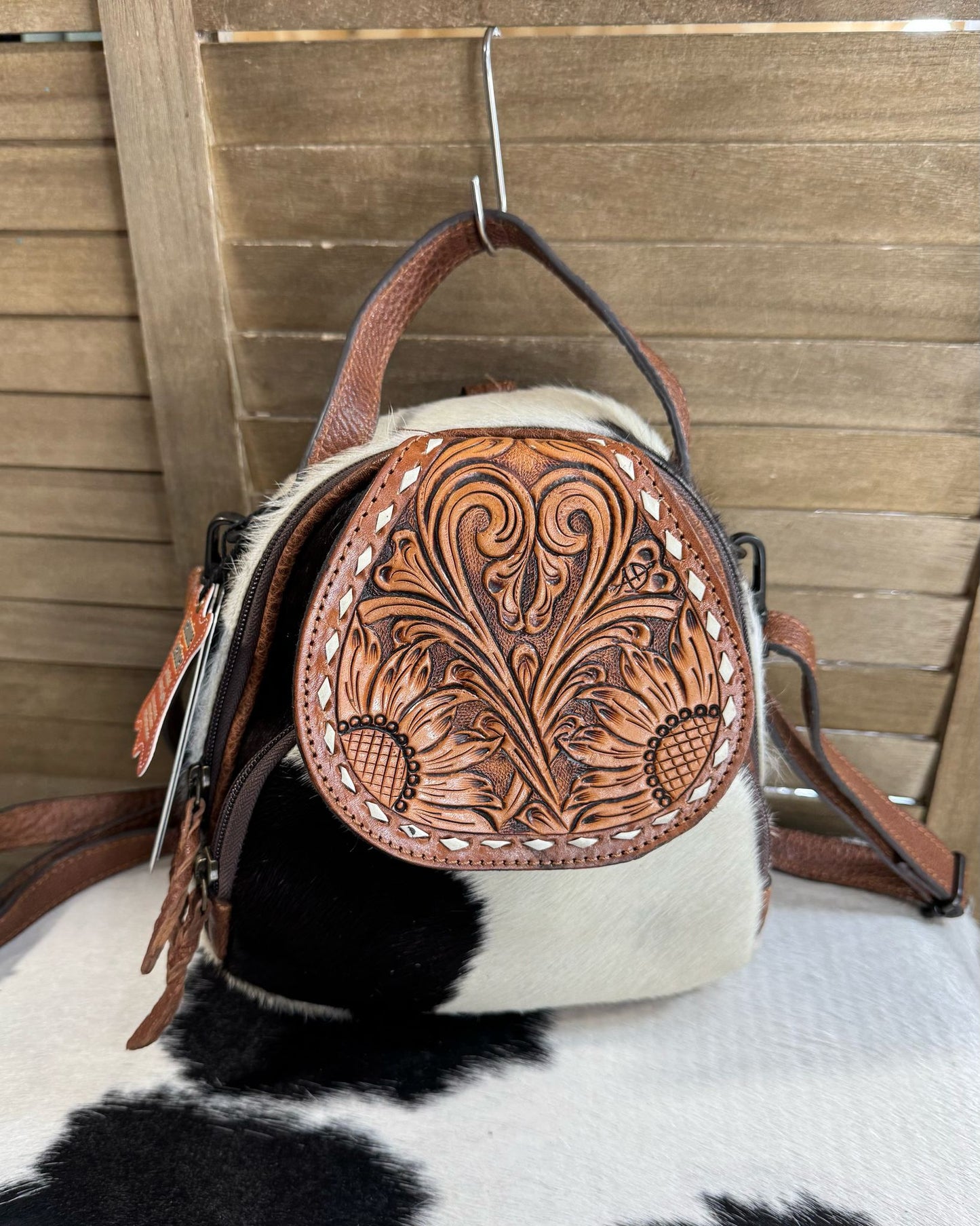 Sunflower Cowhide Backpack Crossbody