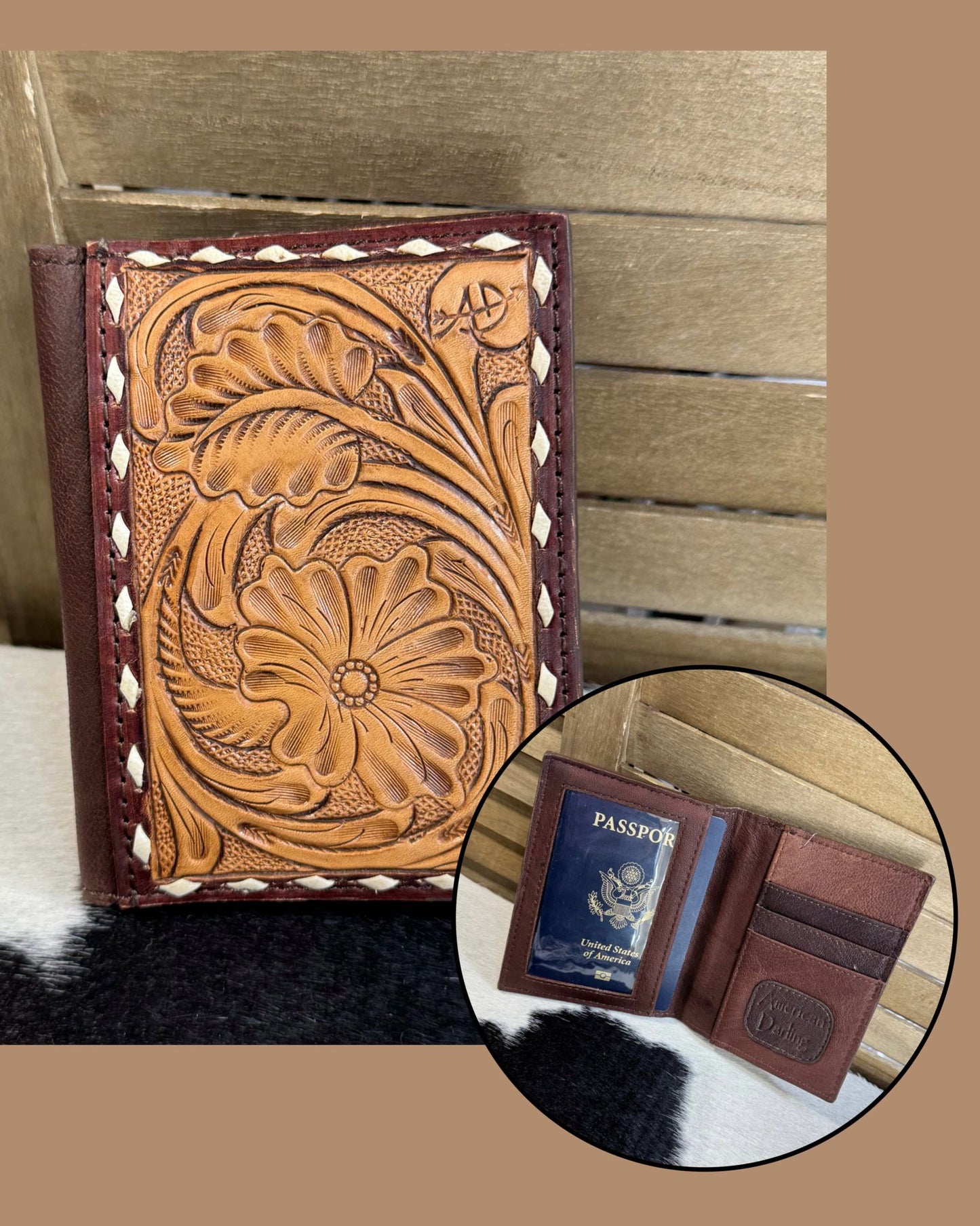 Brandy Tooled Wallet/Passport Holder