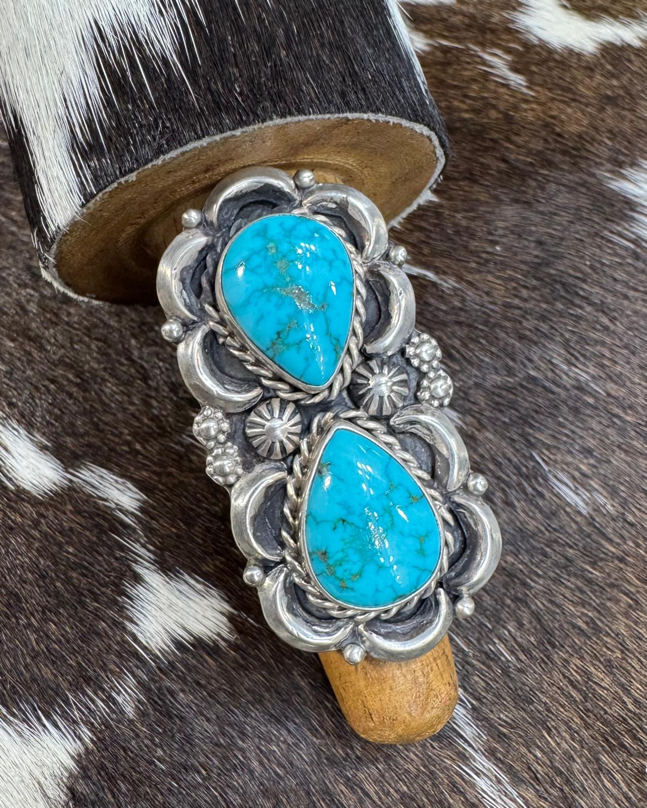 Larry K. 2 Stone Adjustable Turquoise Ring *Native