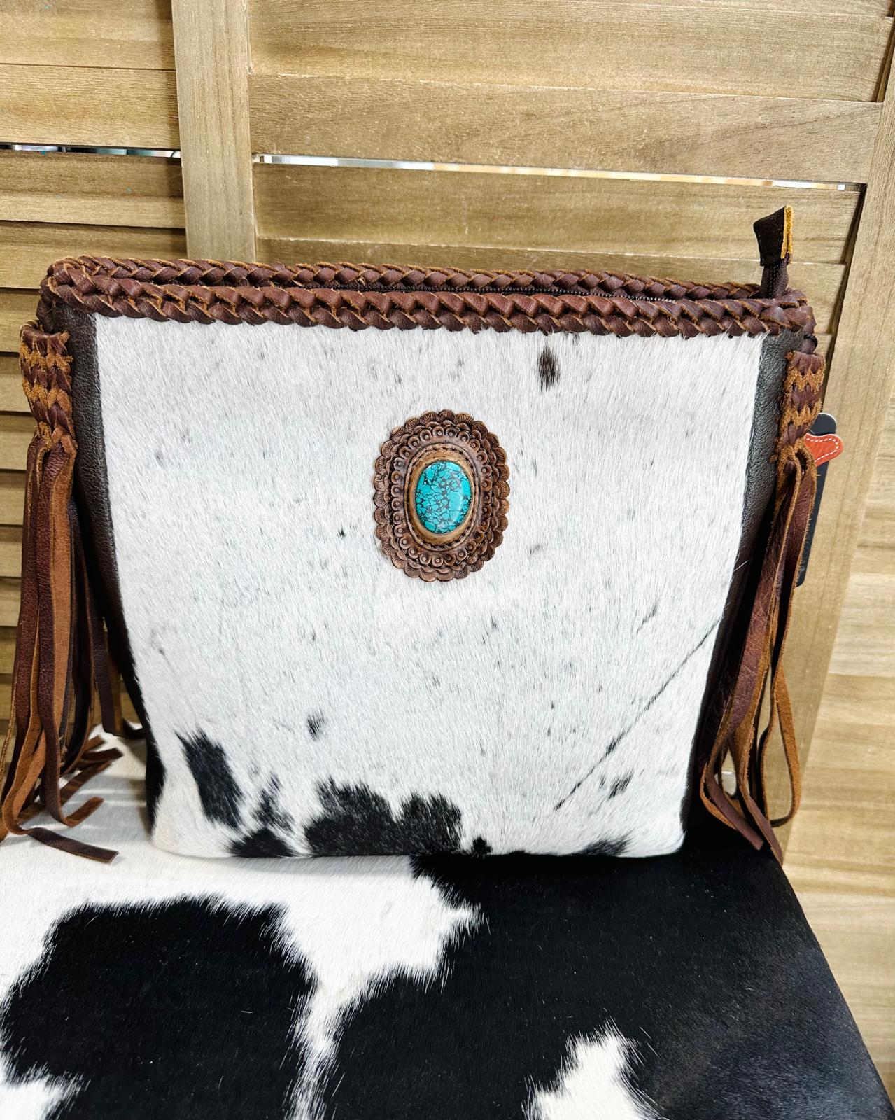 White Cowhide AD Rope Stone Shoulder Bag