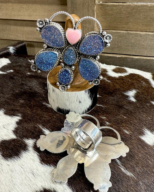 Hemerson Brown Druzy & Pink Conch Butterfly Ring *Native