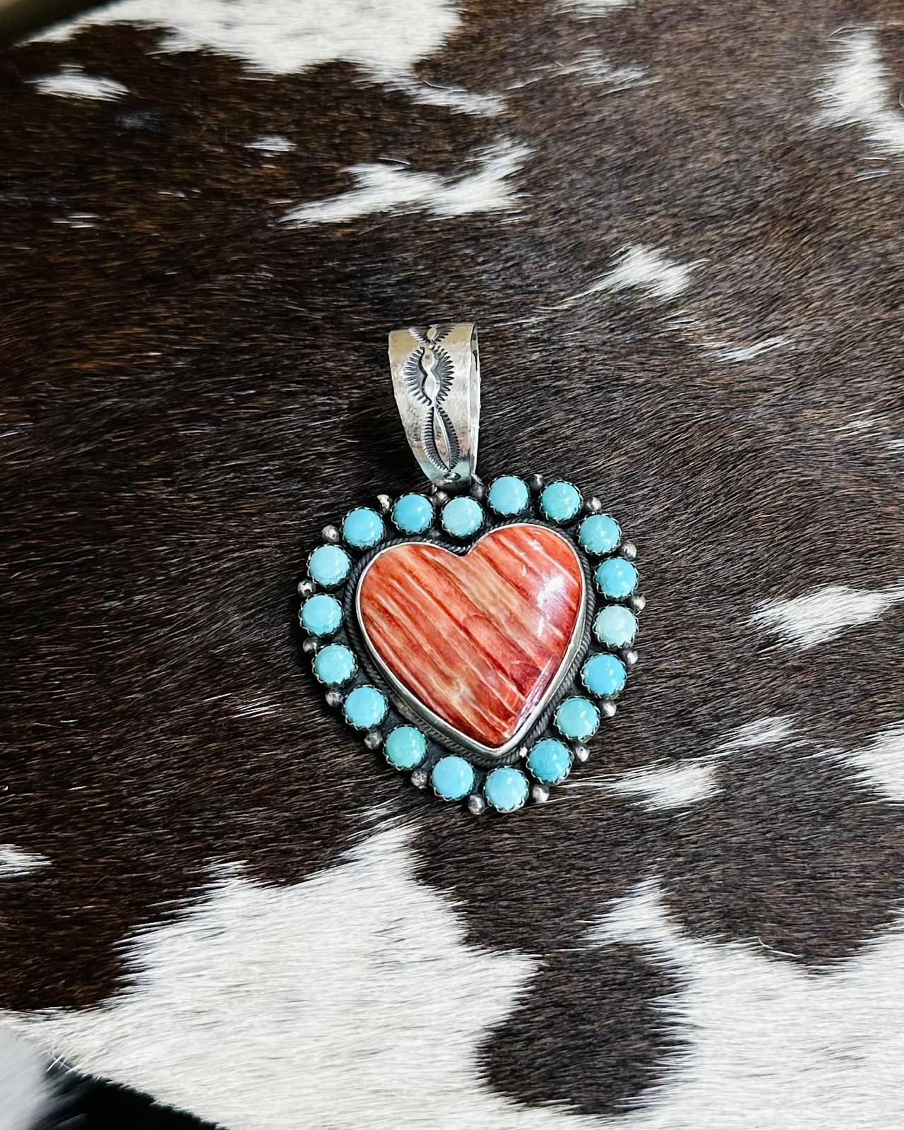 Betty Tom Turquoise & Spiny Oyster Heart Pendant *Native
