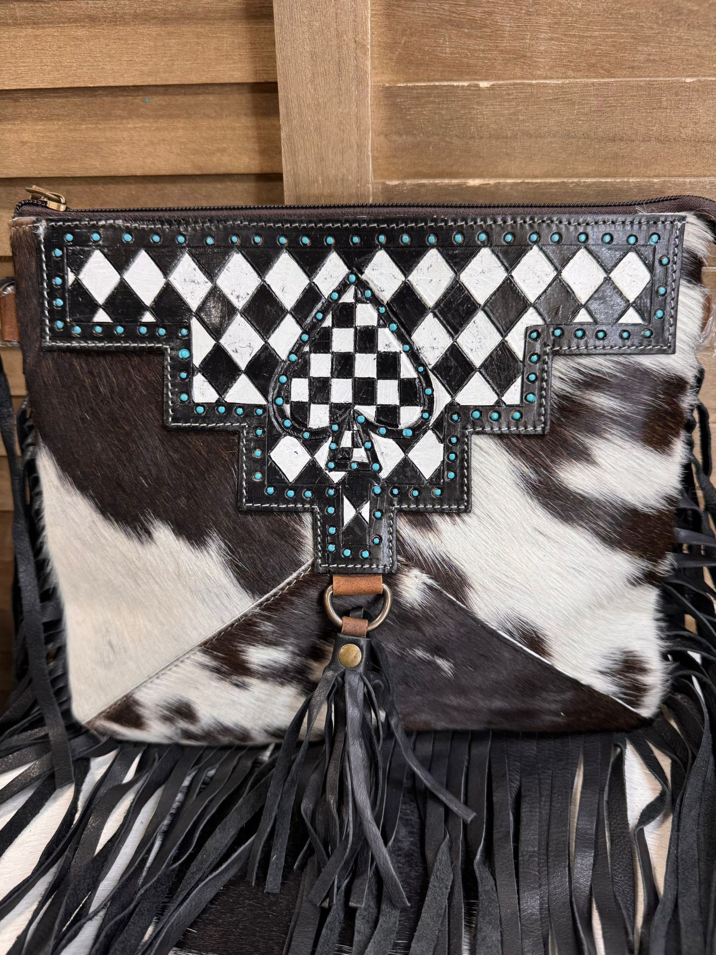 Checkered Spade Cowhide Crossbody