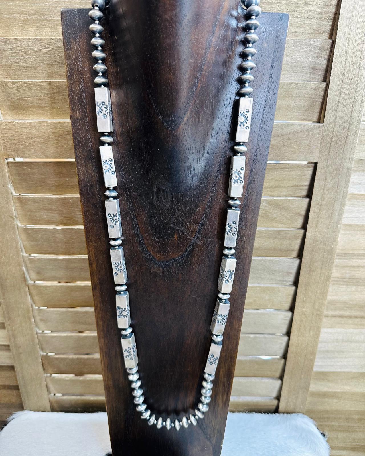 36" Rectangle Barrel & Saucer Bead Necklace