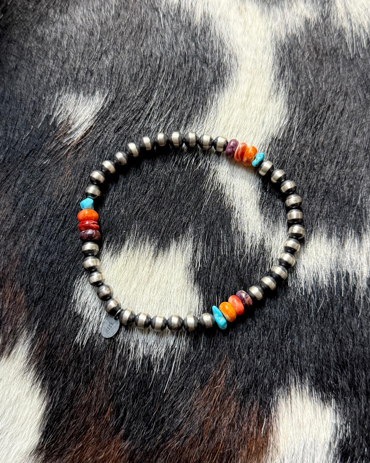 Multi Spiny Turquoise Sterling Pearl Bracelet