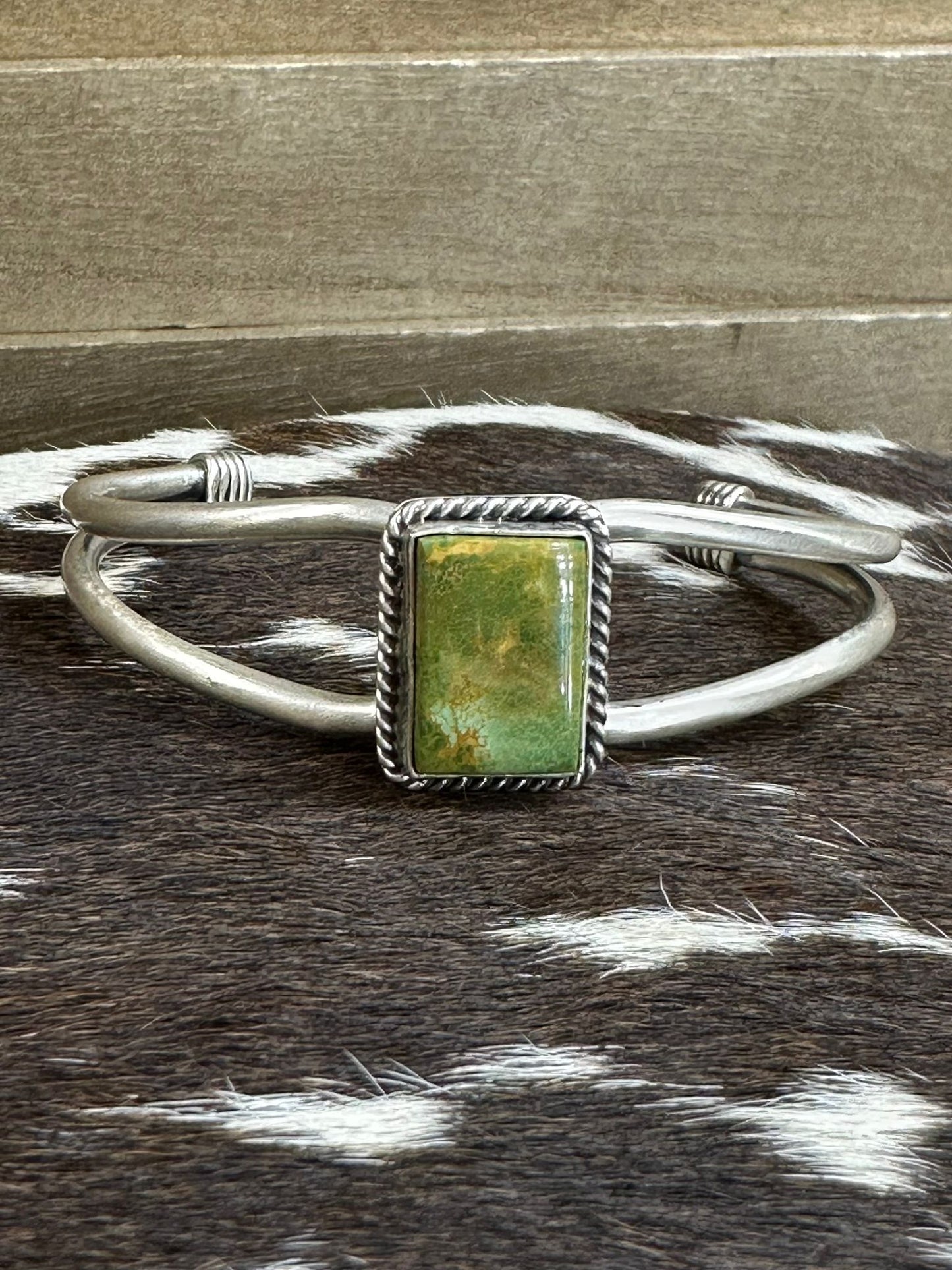 Sterling Green Turquoise Square Stone Cuff