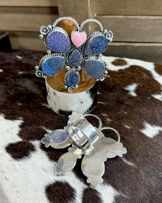 Hemerson Brown Druzy & Pink Conch Butterfly Ring *Native