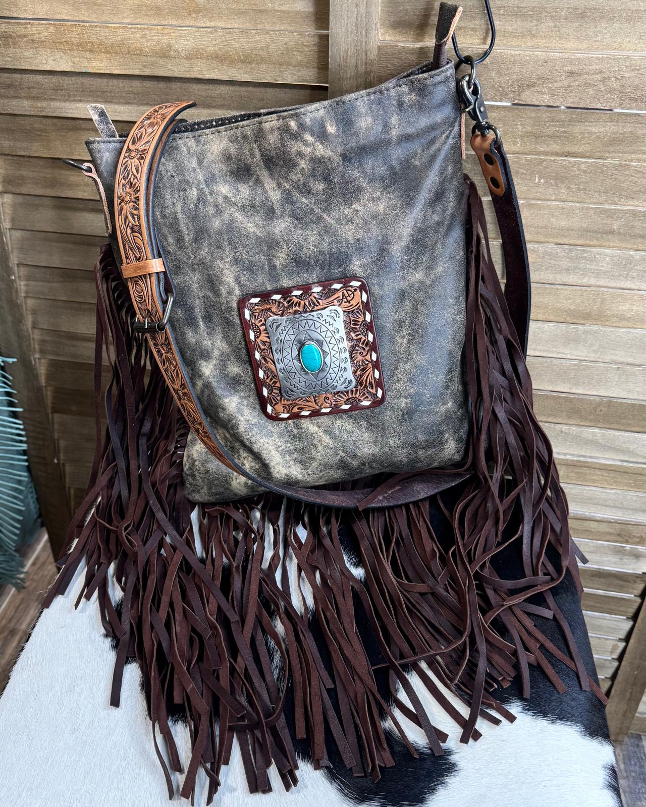 American Darling Leather Fringe Concho Crossbody