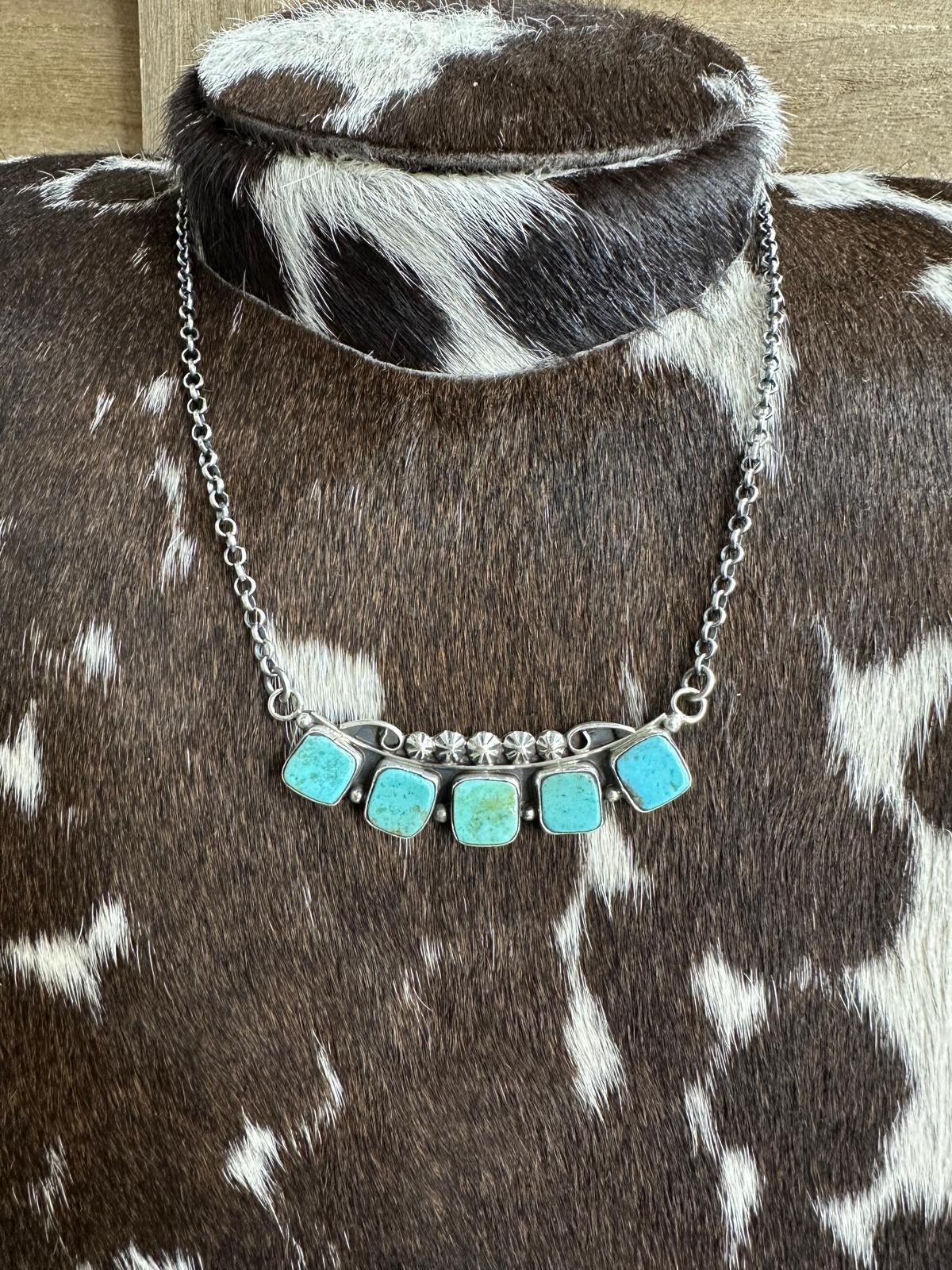 20" Square 5 Stone Curved Bar Necklace *Native