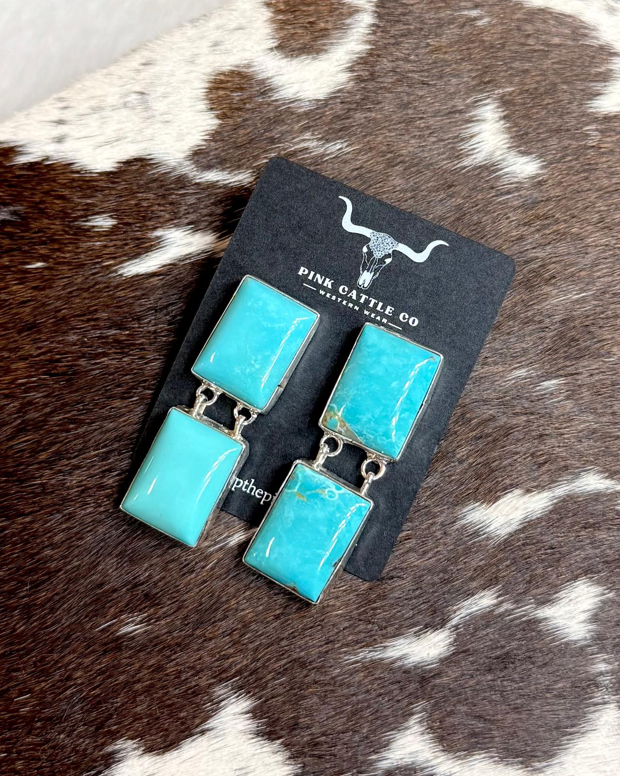 2 Stone Square Dangle Earrings *Native