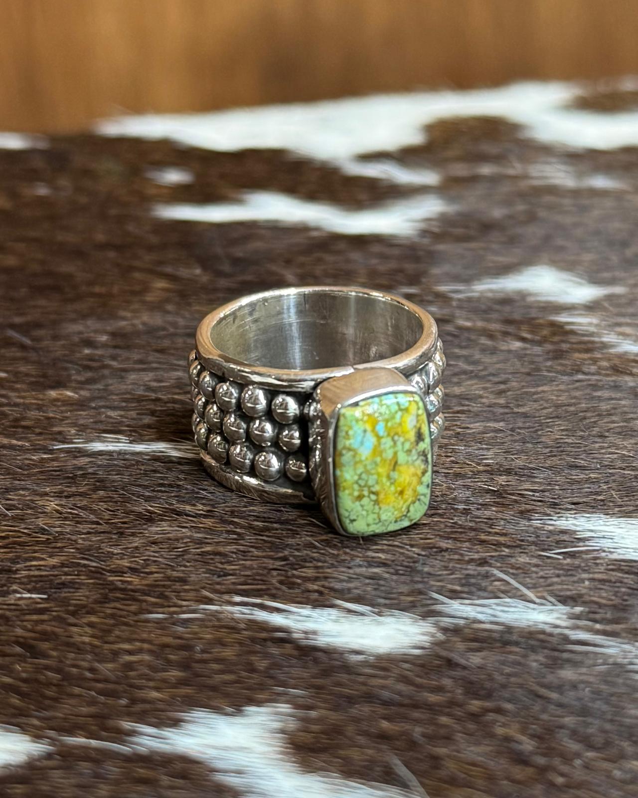 Green Turquoise Studded Rectangle Stone Ring (Sz7) *NonNative