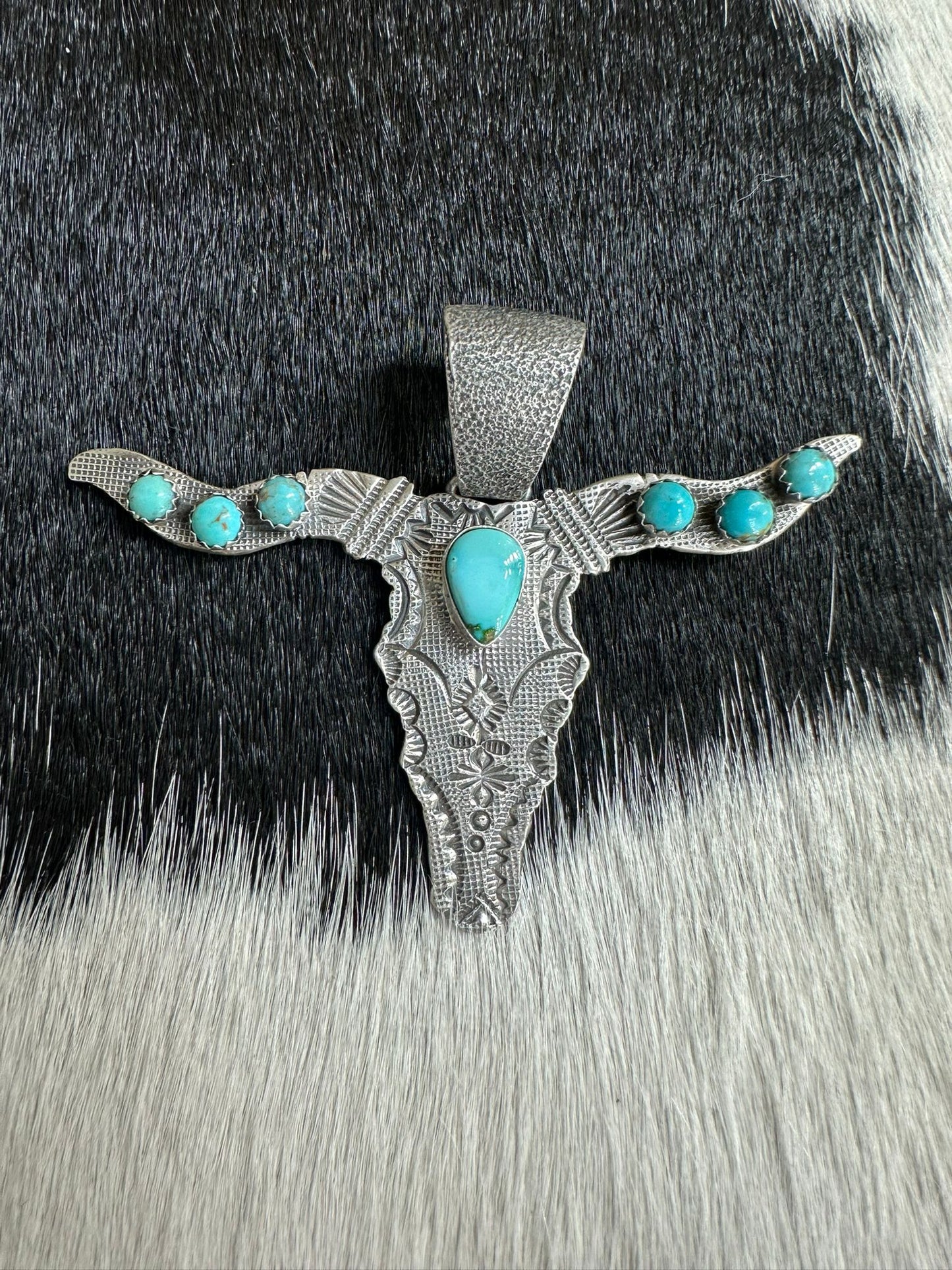 Leroy James Sterling Longhorn Turquoise Pendant *Native