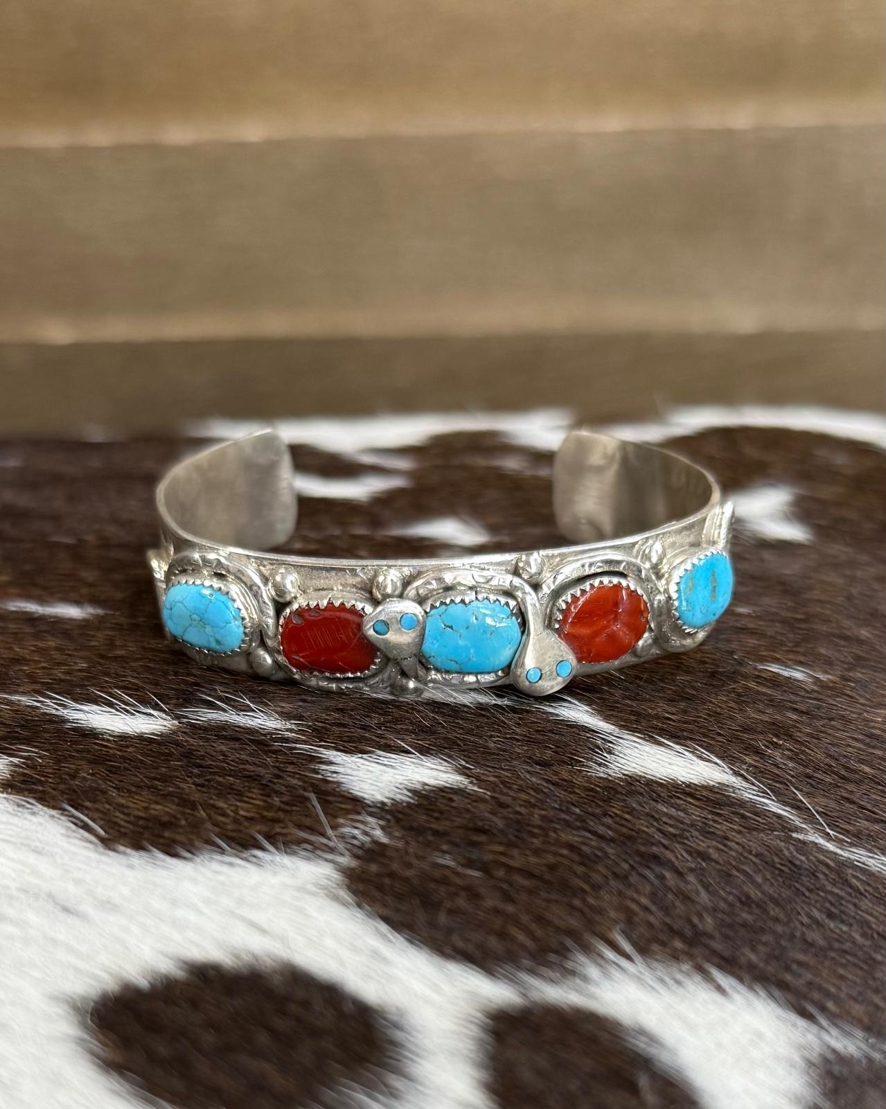 Effie C. Turquoise Coral 5 Stone Cuff