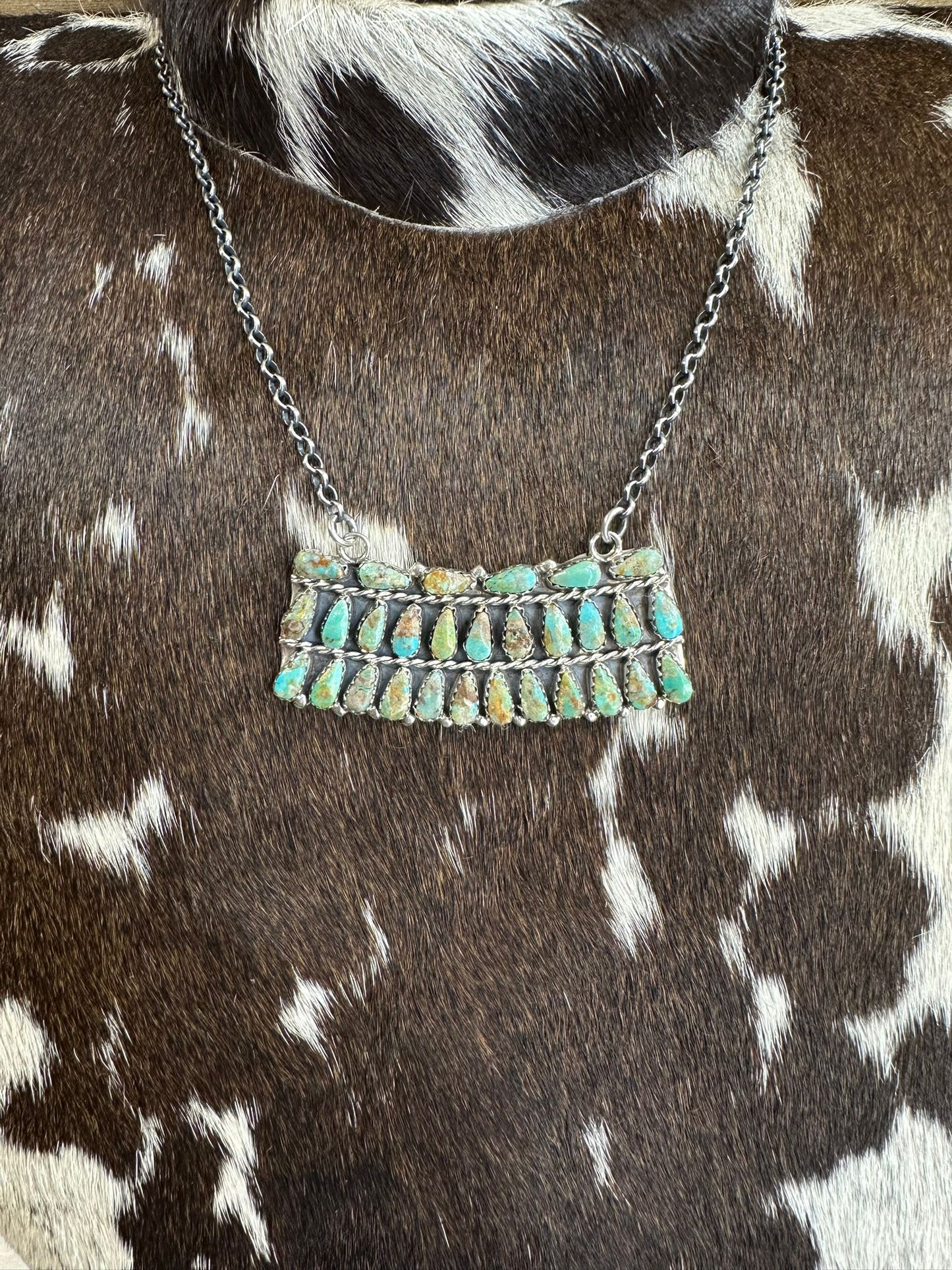 Green Turquoise Curved Bar Necklace *Native