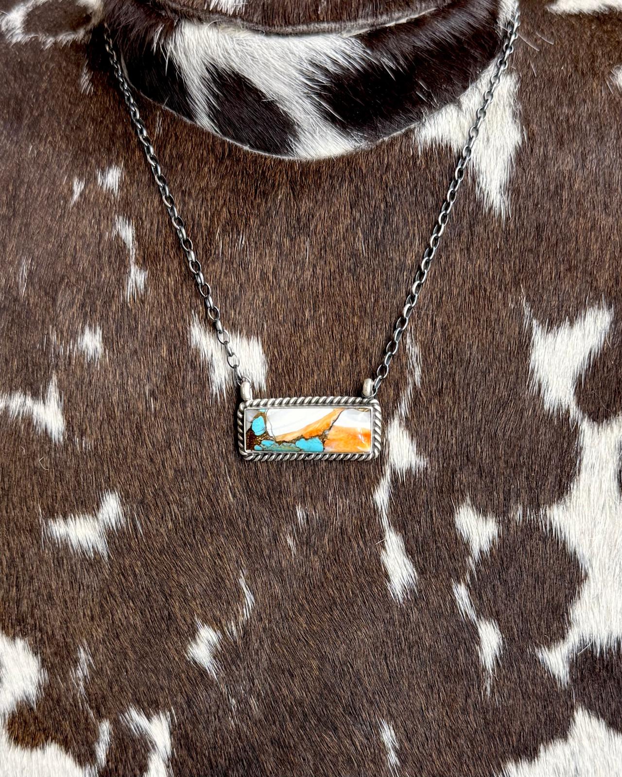 18" Spiny Turquoise Bar Necklace *Native