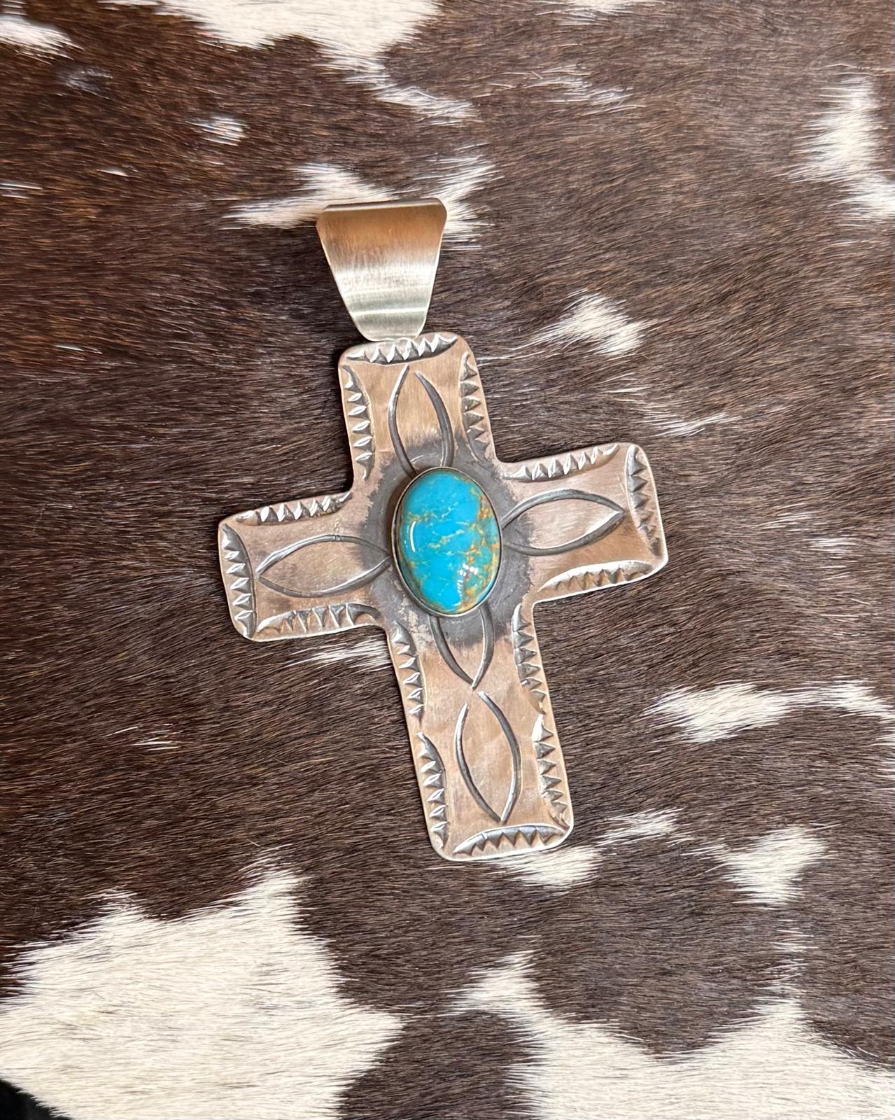 Silver Cross Turquoise Pendant *Native
