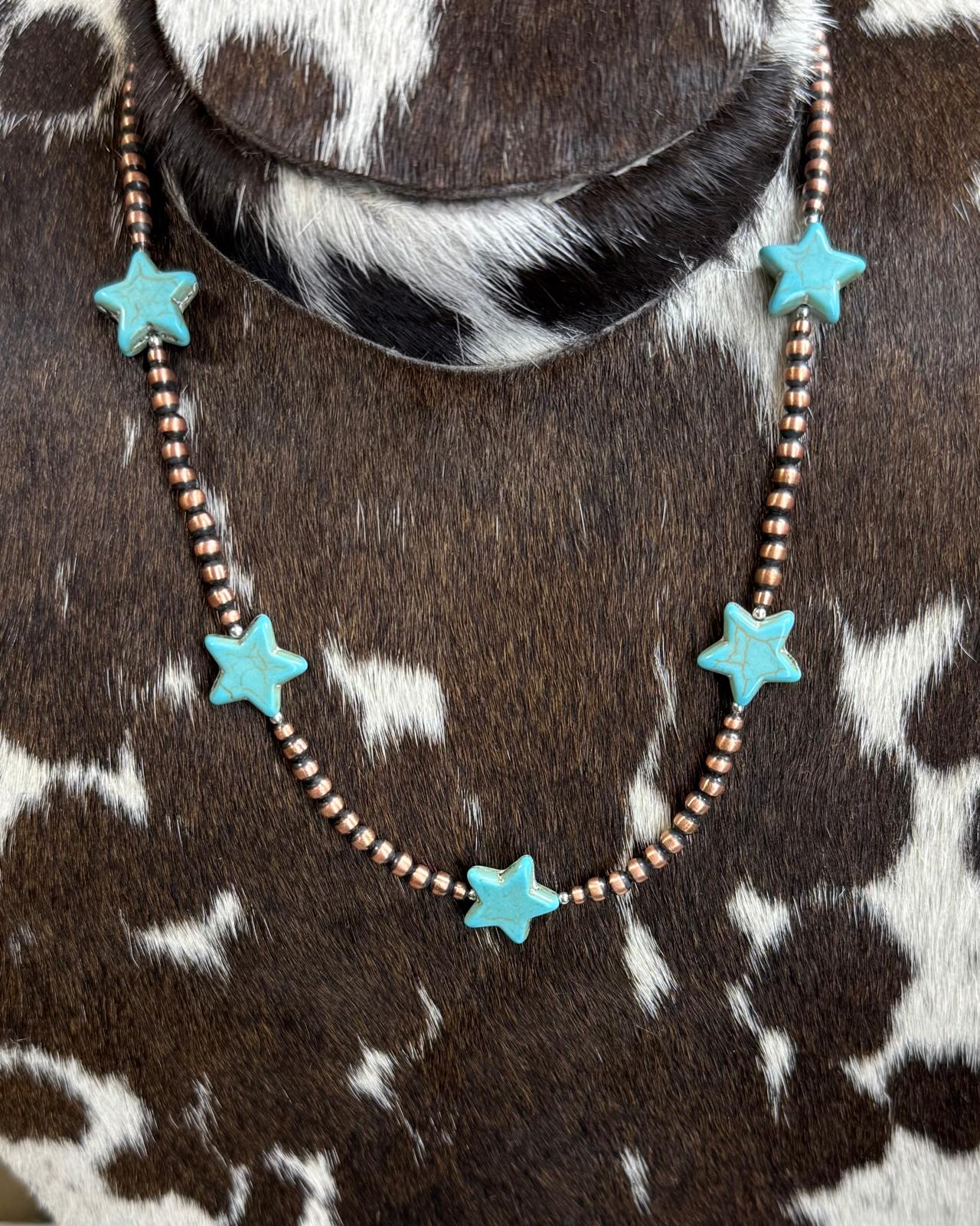 16" Copper Pearl Turquoise Star Necklace