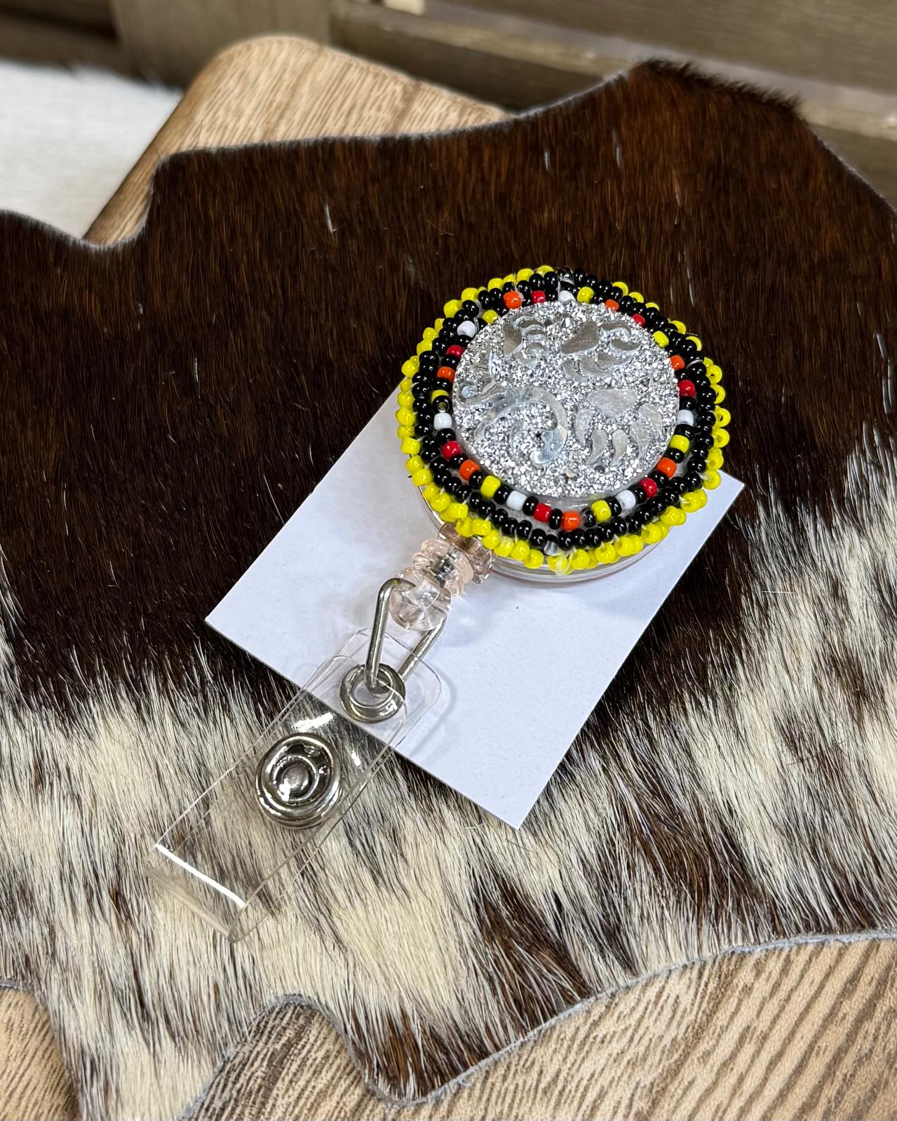 Lucille Ramon Handmade Beaded Badge Reel *Native