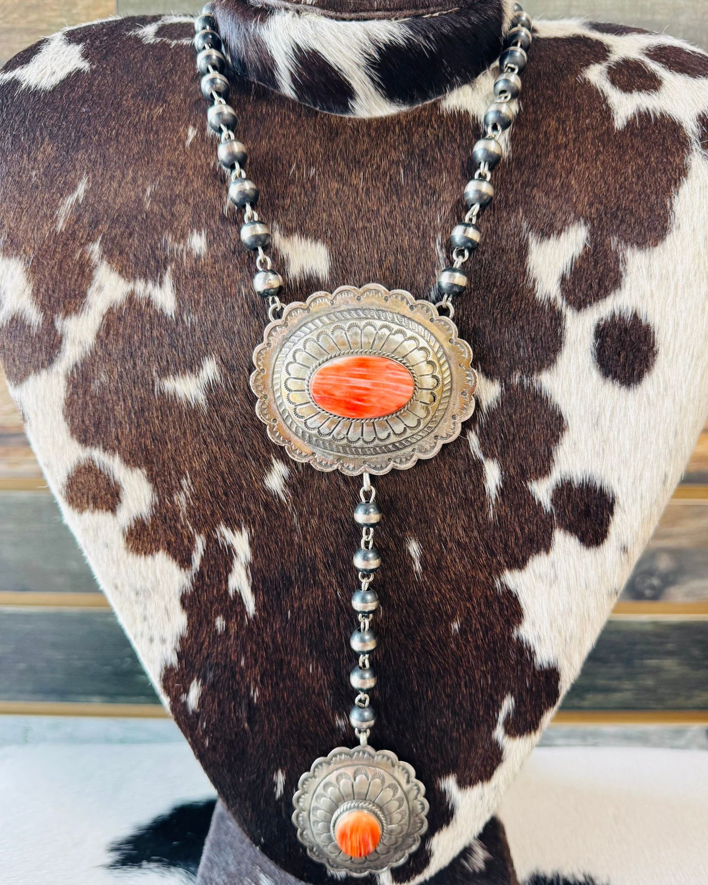 Sterling Concho Spiny Lariat Necklace *Native