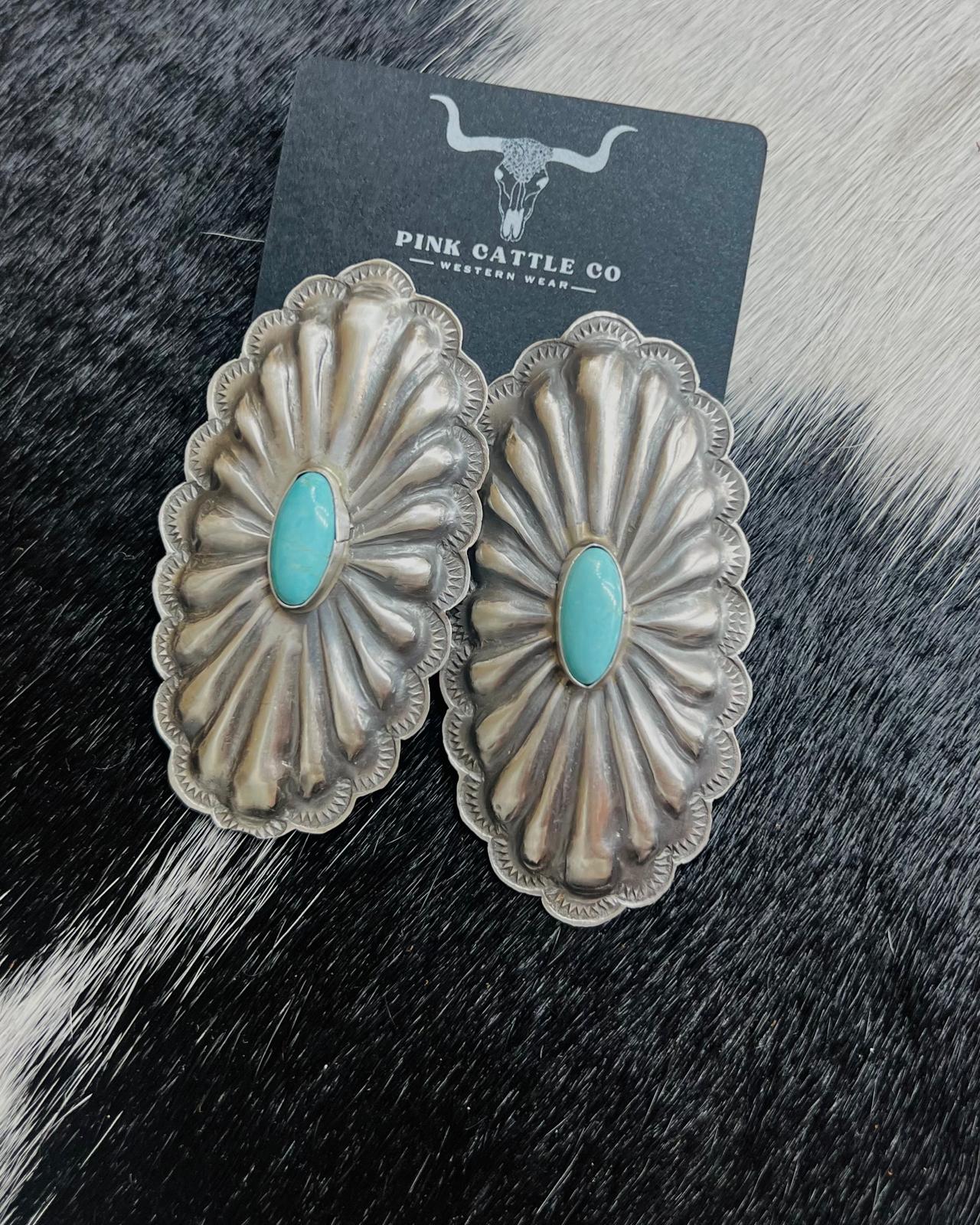 2.5” Rita Lee Concho Earrings *Green Turquoise