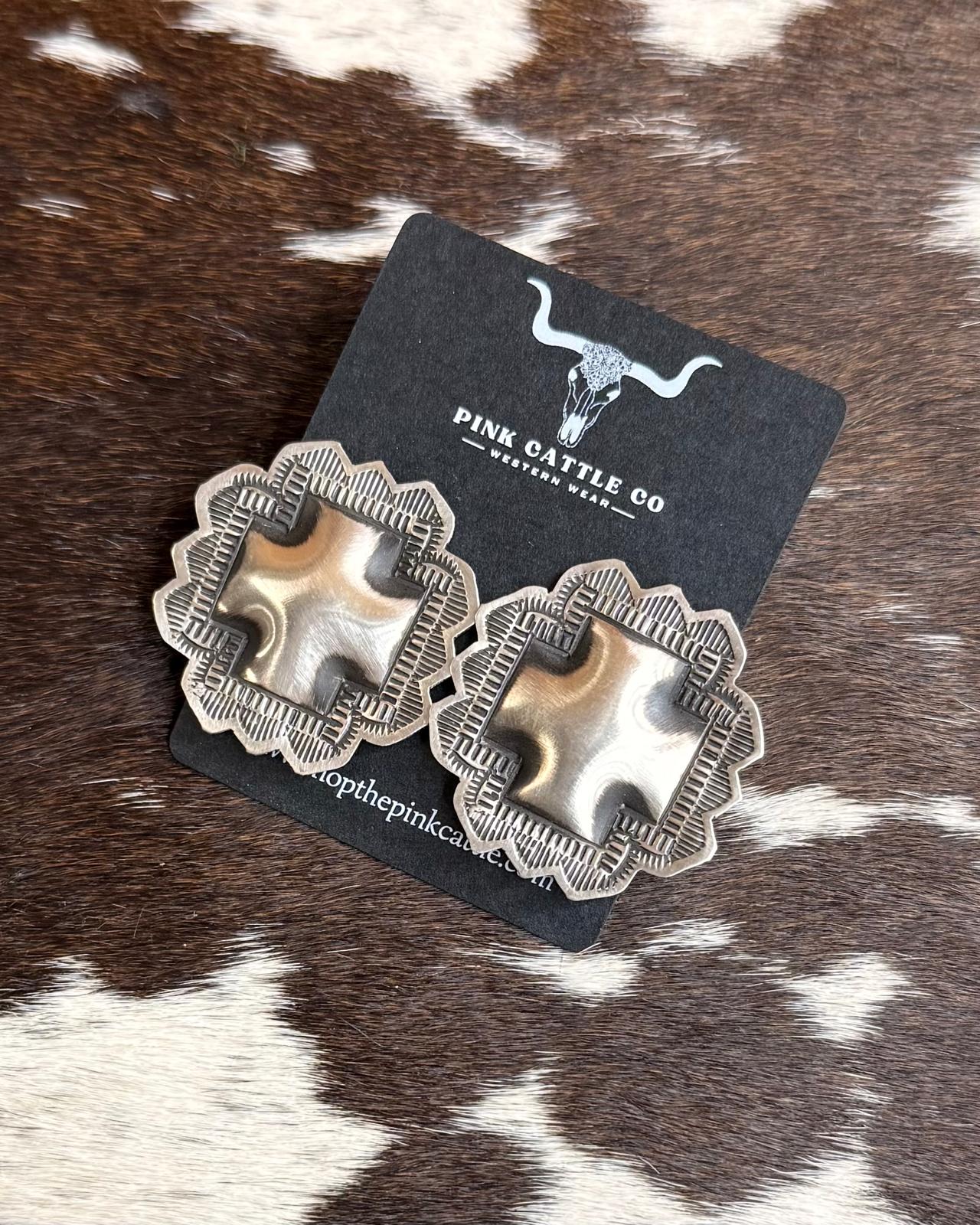 Leander Tahe Sterling Round Cross Earrings *Native