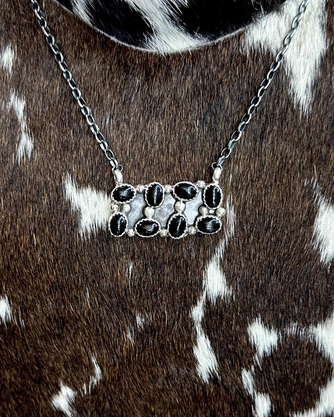 Sheila Becenti Black Onyx Pebbled Bar Necklace *Native