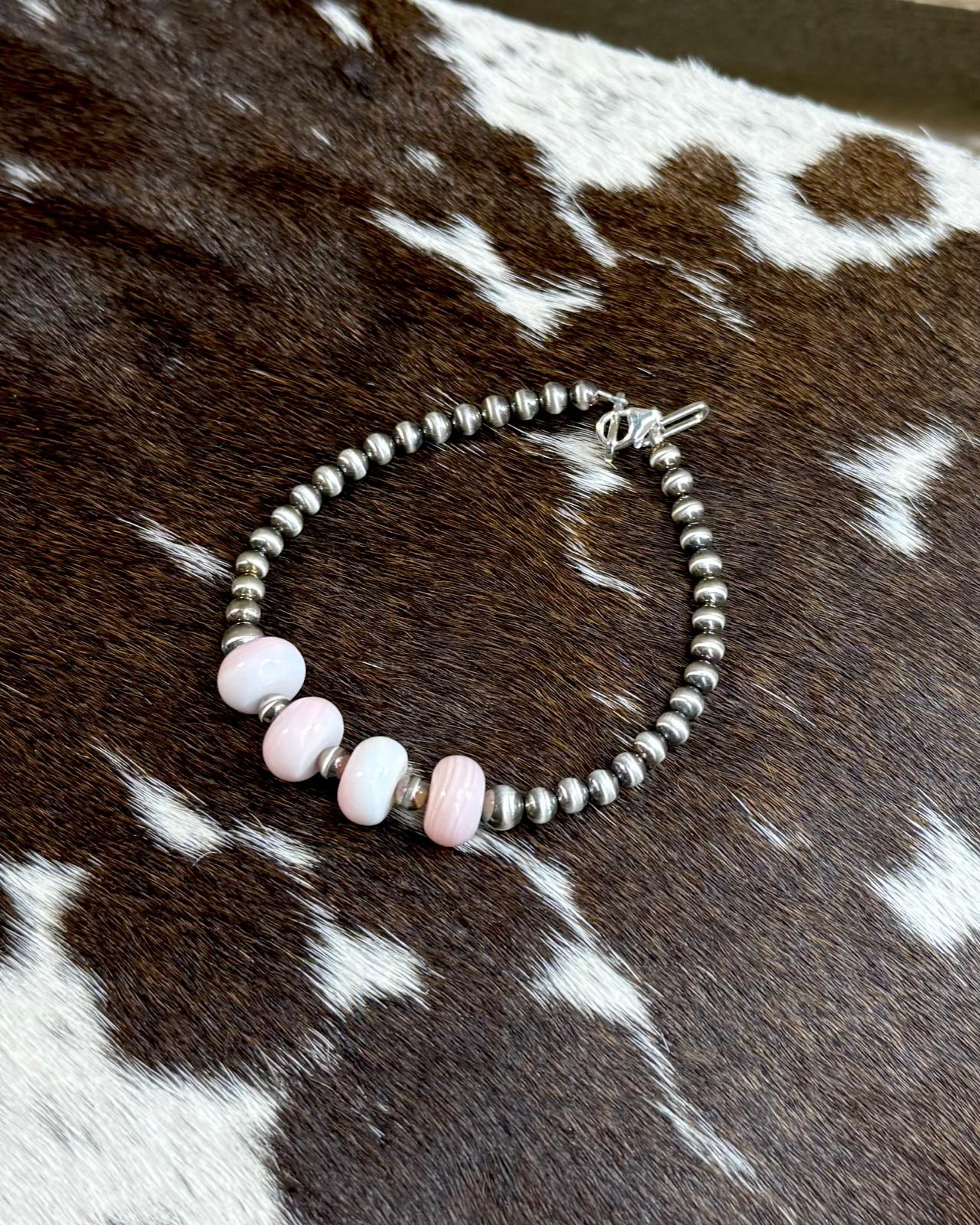 Pink Conch Sterling Pearl Bracelet