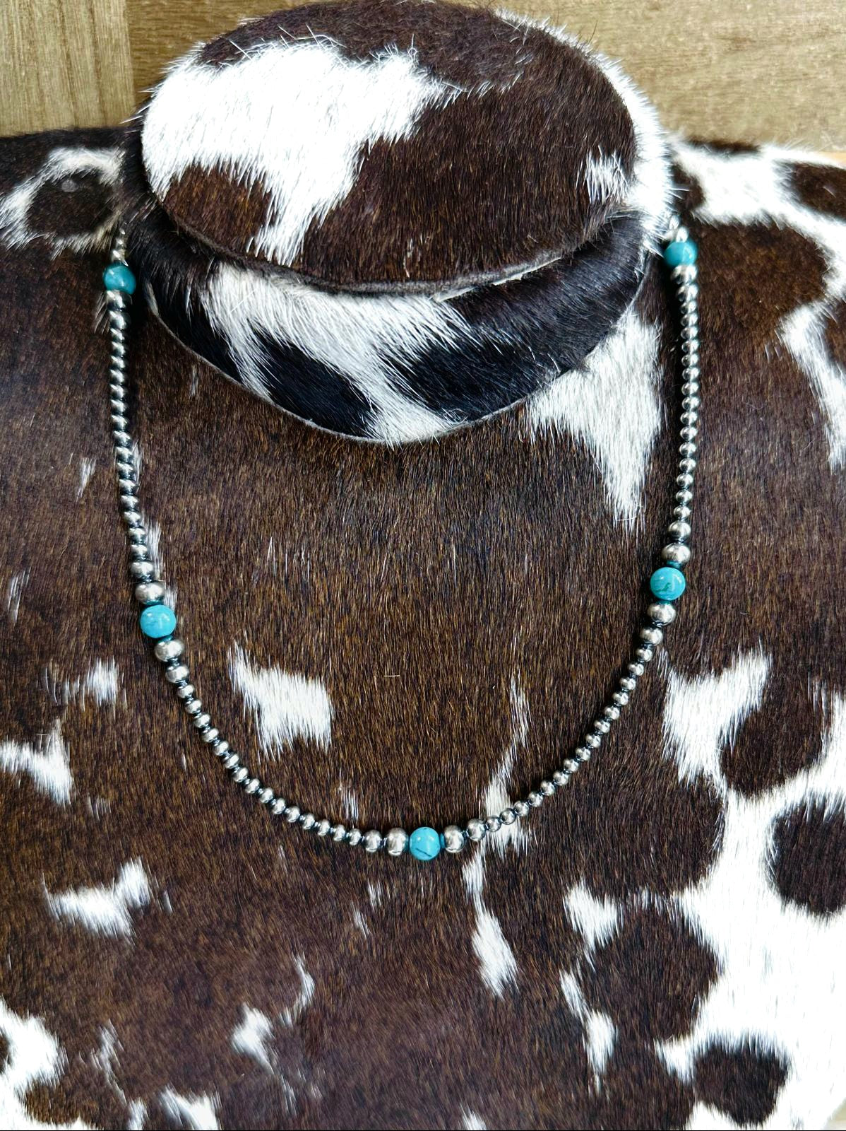 18” 3-6mm Sterling Pearl w/ Turquoise Necklace