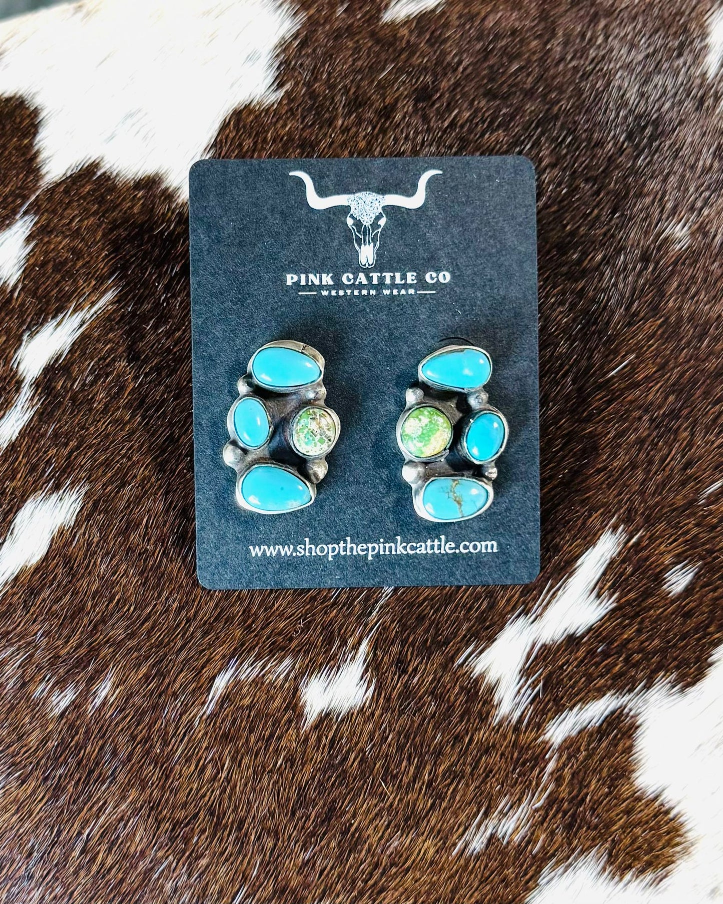 Turquoise Rectangle Cluster Studs