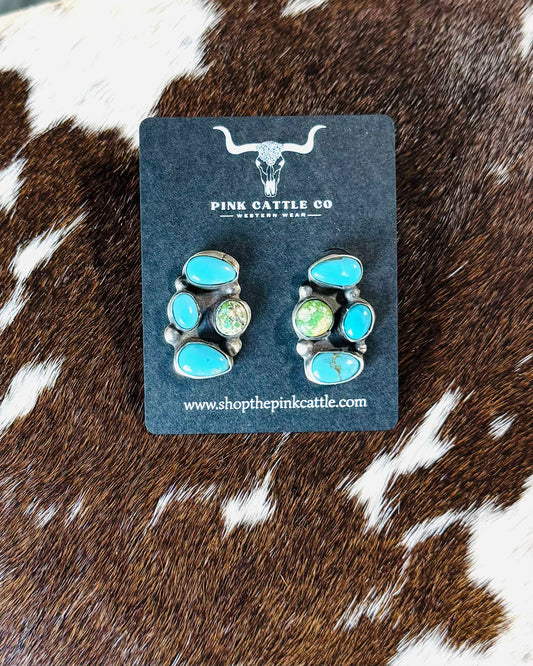 Turquoise Rectangle Cluster Studs