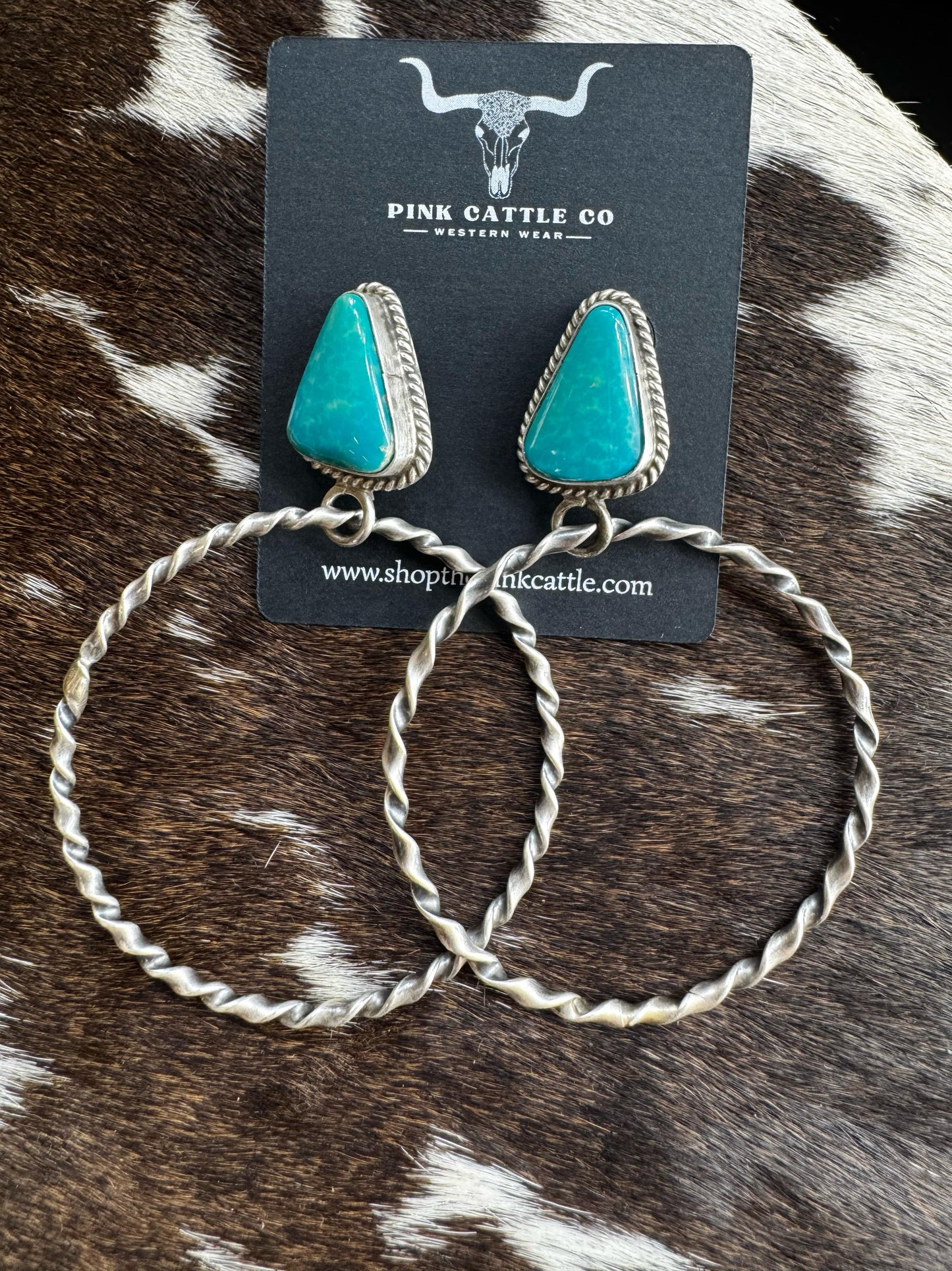 Triangle Turquoise Stud Twisted Hoop *Native