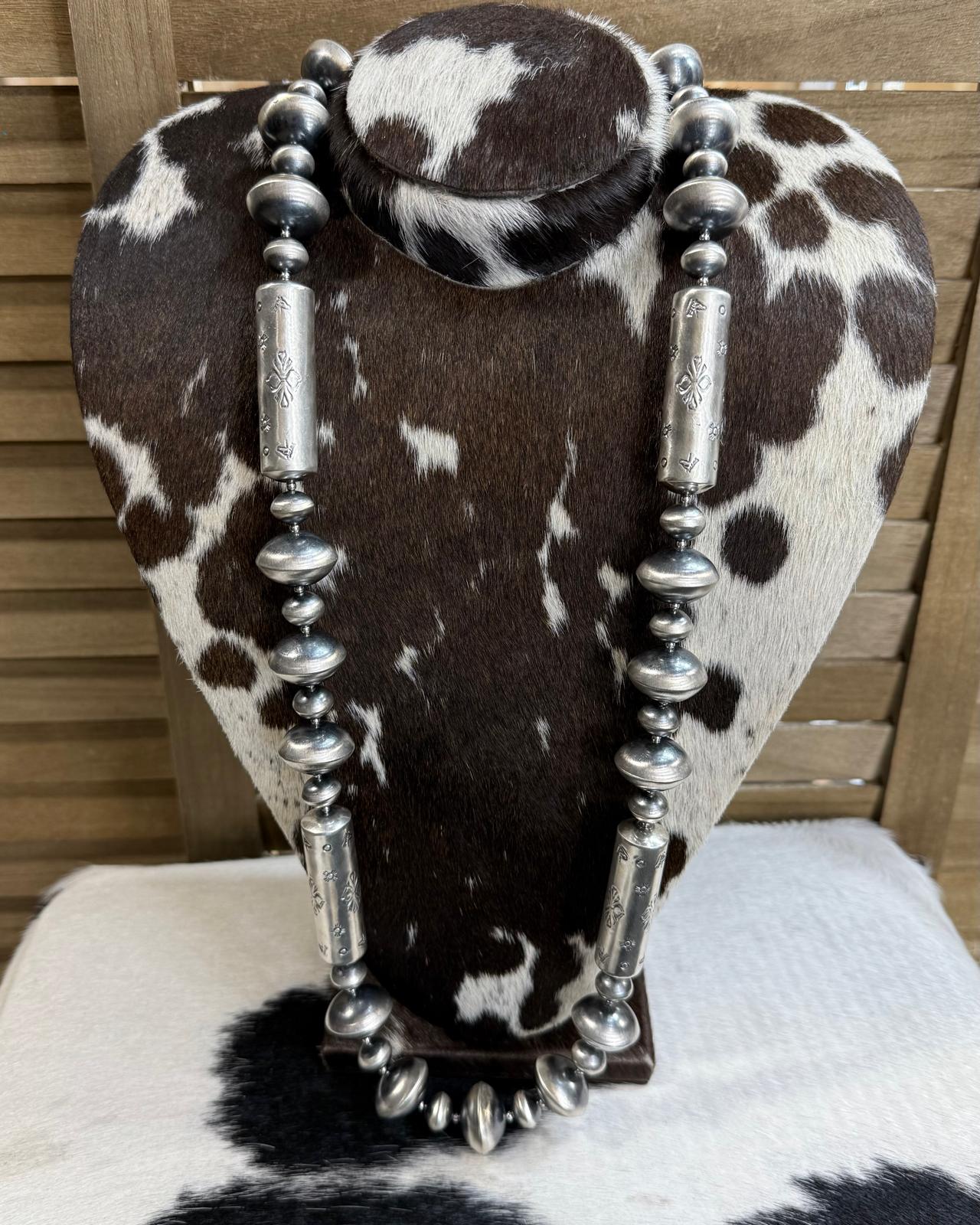 36” 22mm Sharon Cooley Navajo Saucer Barrel Necklace