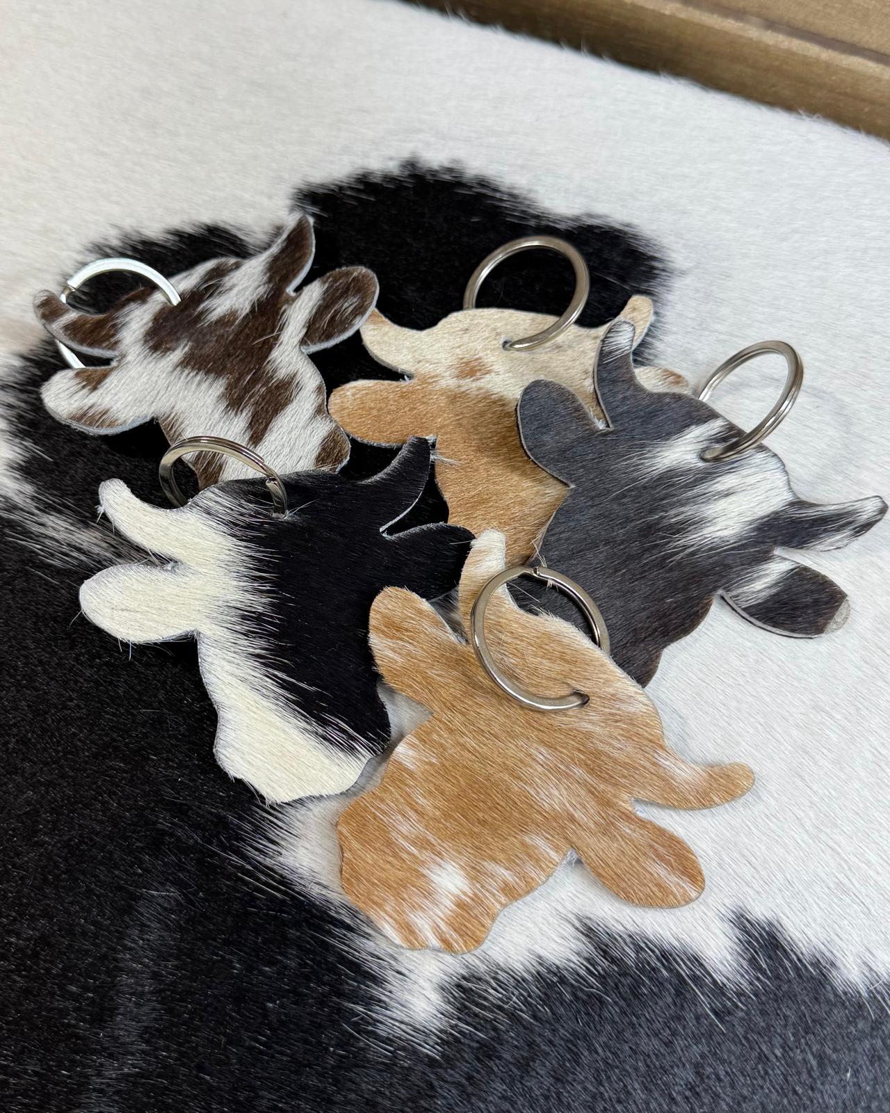 Cow Head Cowhide Keychain *Hide Will Vary