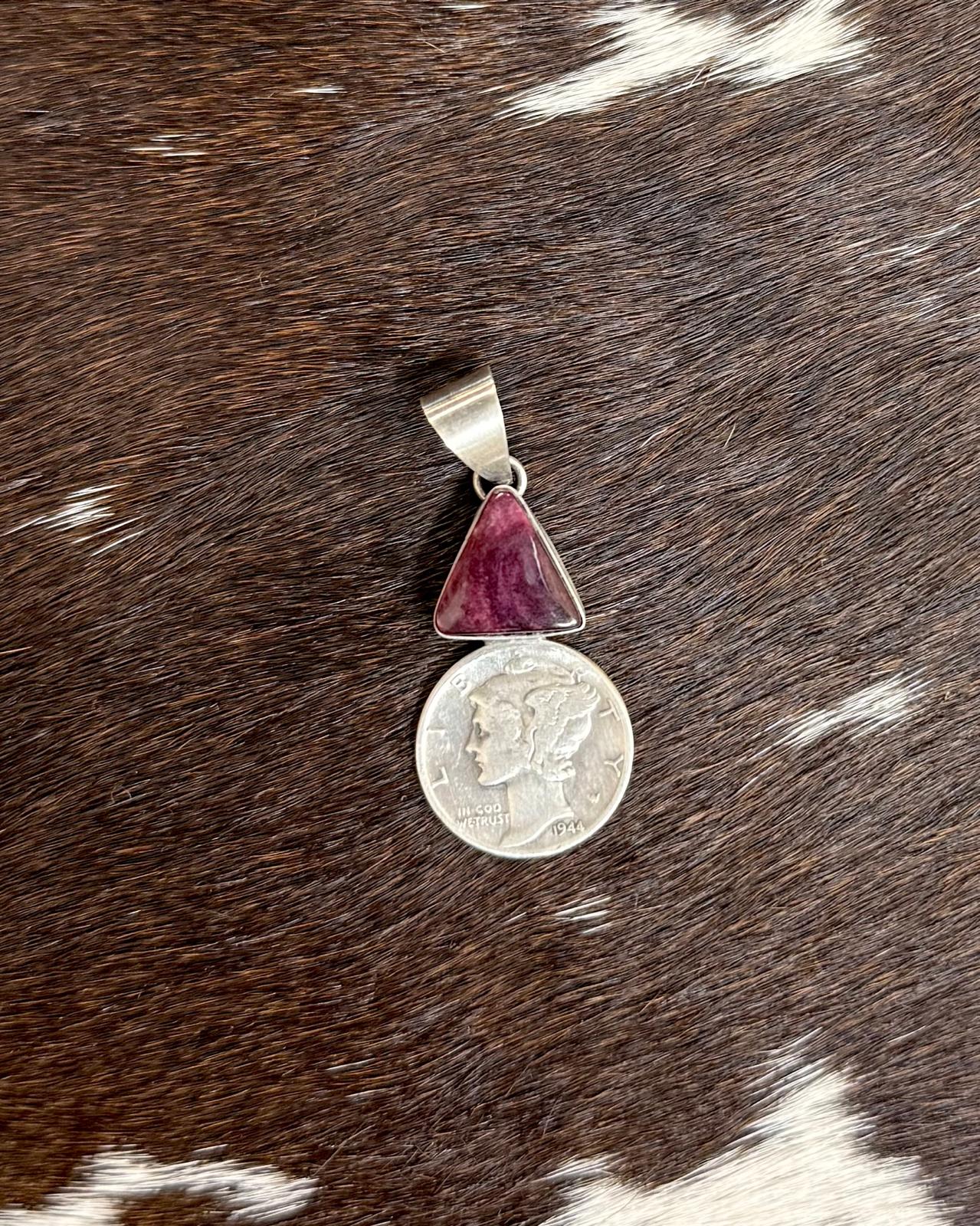 1944 Purple Triangle Spiny Coin Pendant *Native