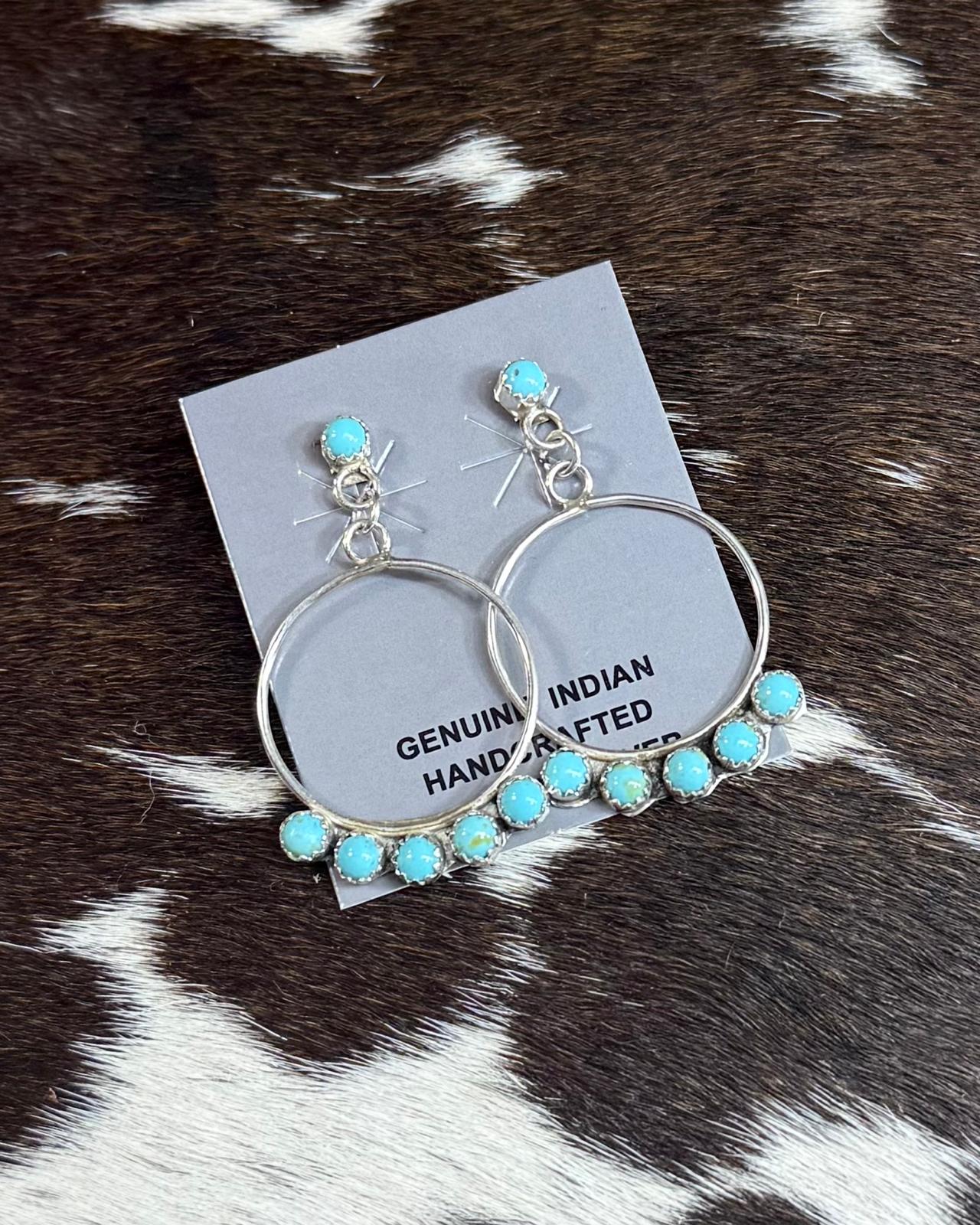 Sterling Silver 5 Stone Kingman Hoops *Native