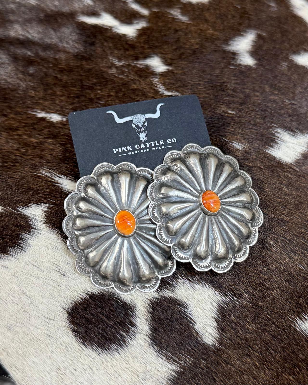 Joshua Christian Sterling Silver 2” Spiny Concho Studs *Native