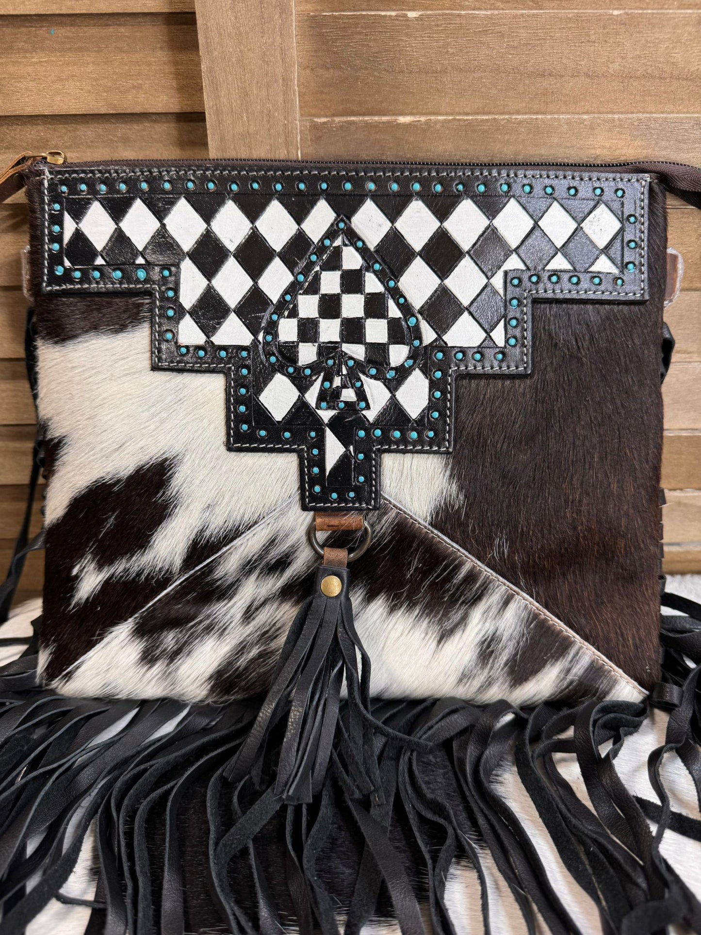Checkered Spade Cowhide Crossbody