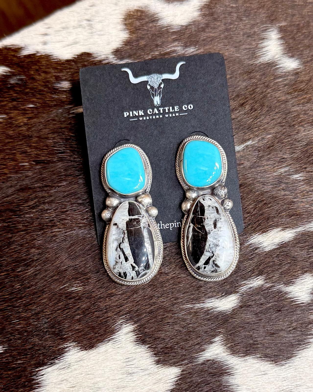 White Buffalo & Turquoise Earrings *Native