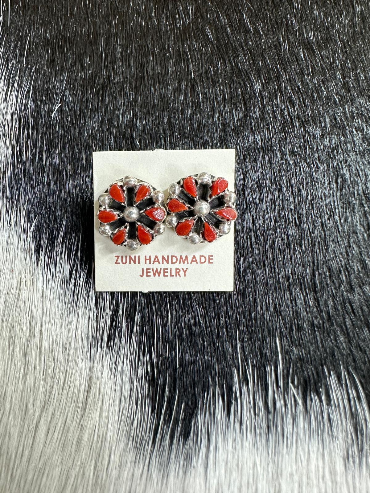 Trisha Leekity Zuni Coral Mini Cluster Studs *Native